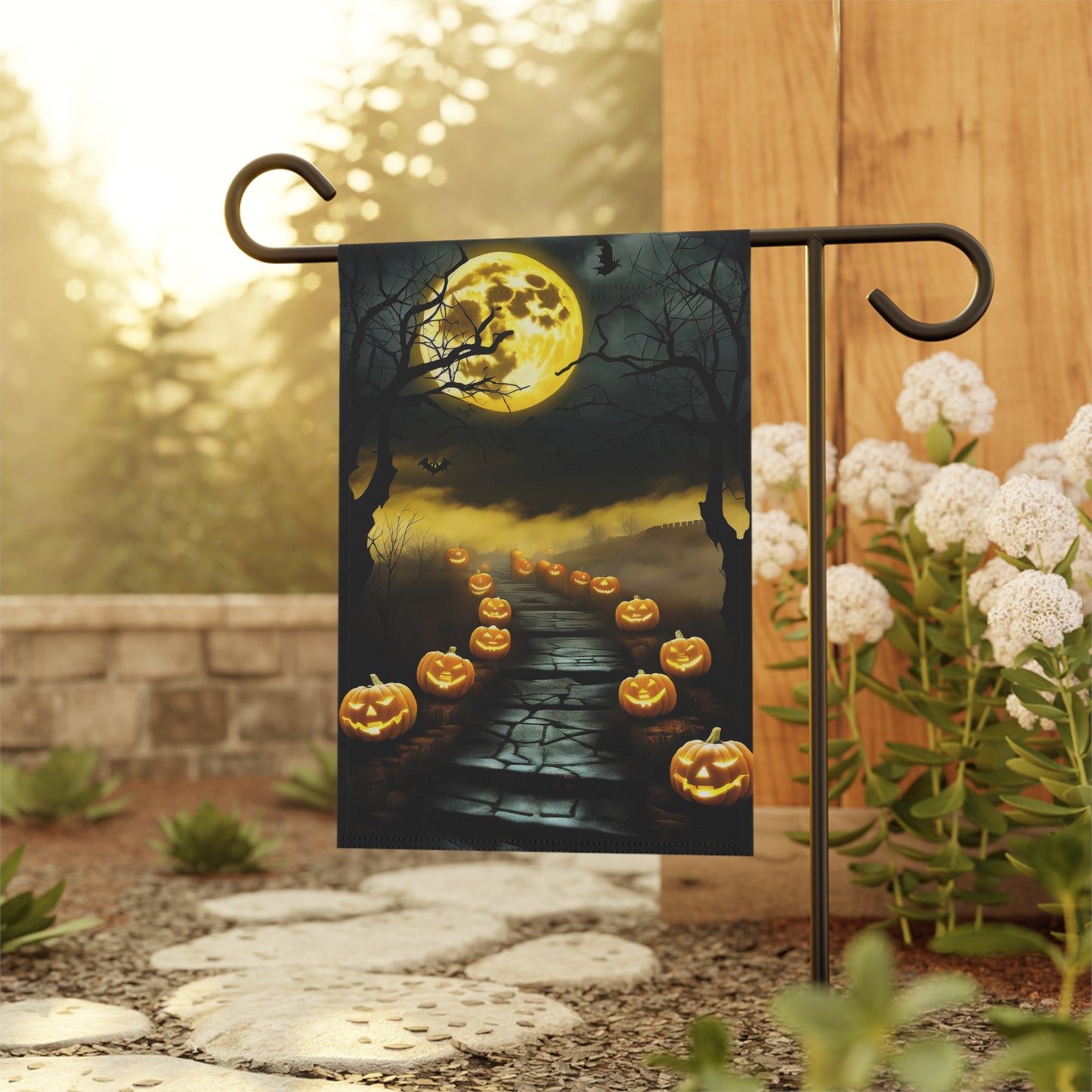 Misty Jack-O'-Lantern Path Halloween Garden Flag / House Banner