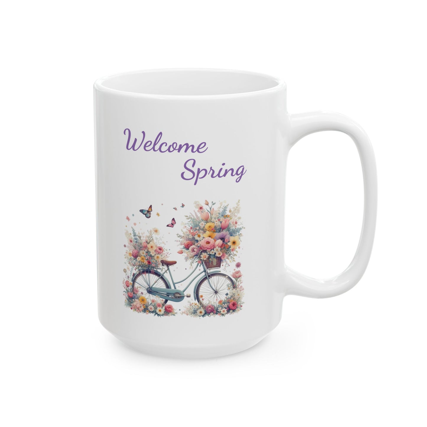 "Welcome Spring" Floral Bicycle Coffee Mug