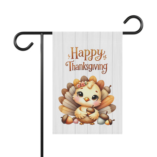 Happy Thanksgiving Garden Flag with a Cute Baby Turkey Flag