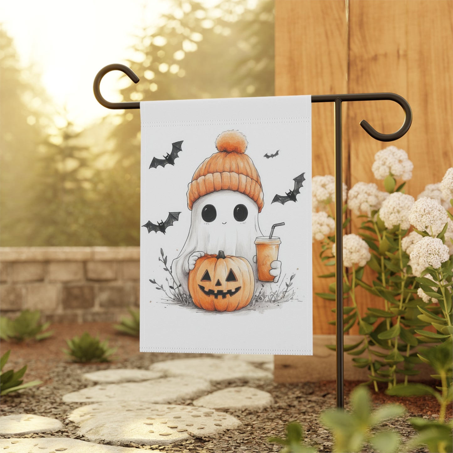 Cozy Cute Ghost Halloween Garden Flag