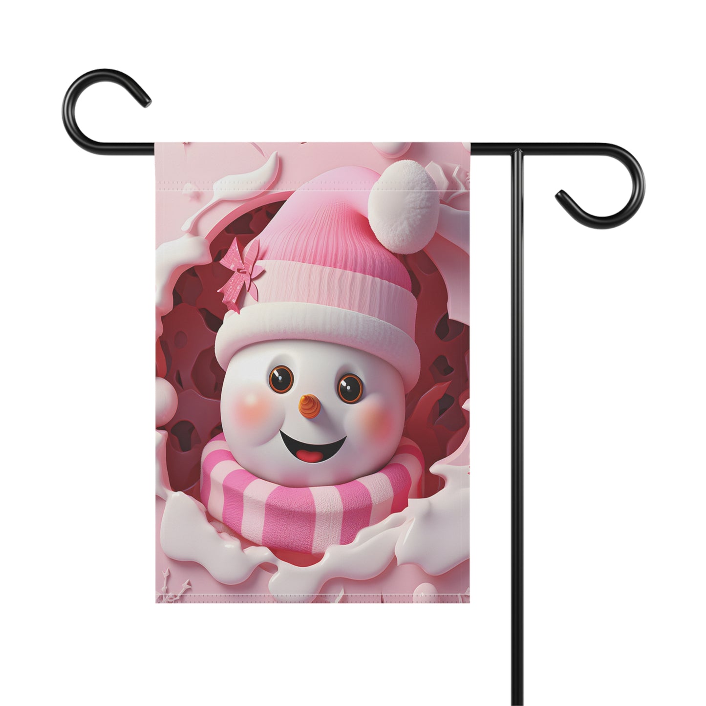 Adorable Pink Snowman Garden Flag