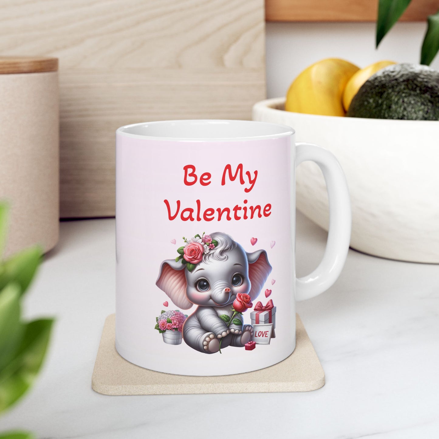 Adorable Elephant "Be My Valentine" Coffee Mug