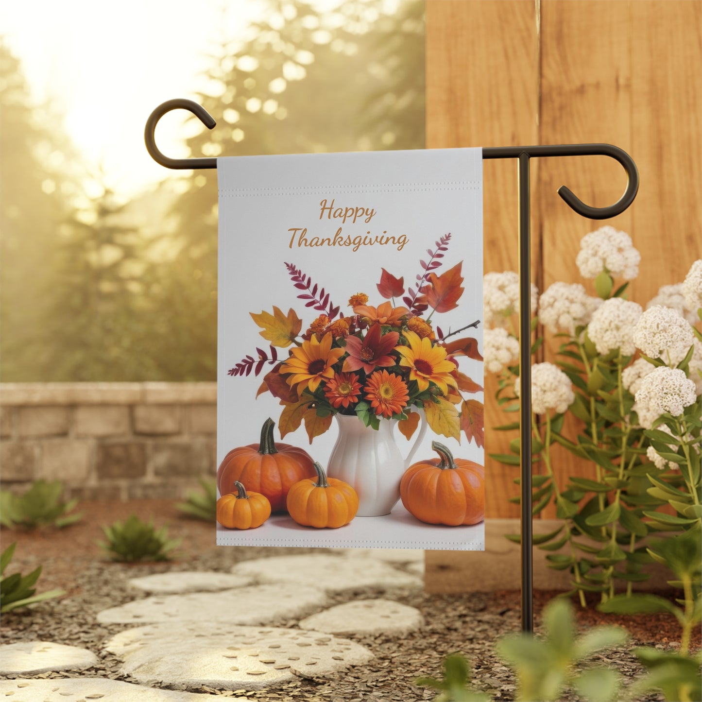Happy Thanksgiving Floral & Pumpkin Garden Flag