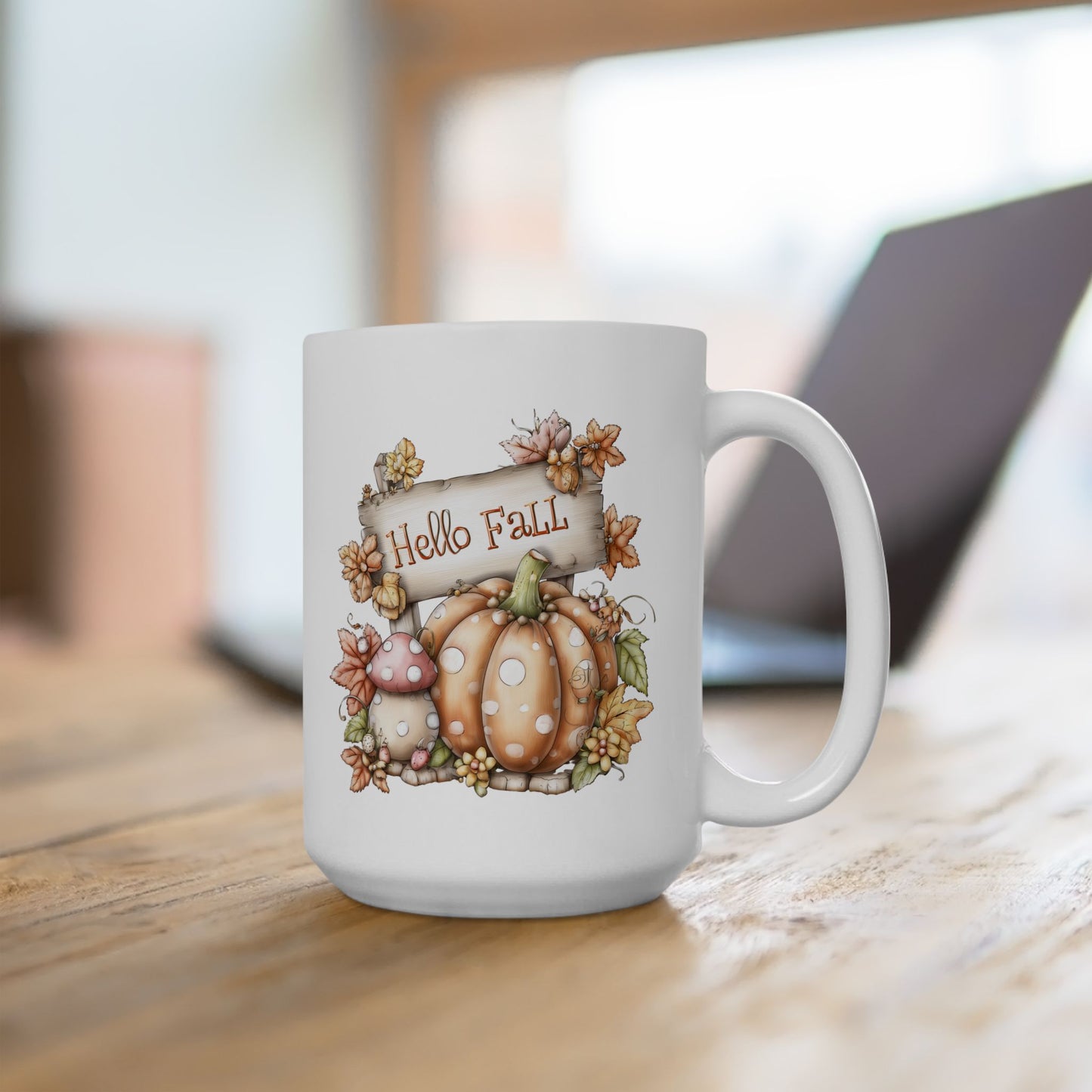 Hello Fall Polka Dot Pumpkin Coffee Mug