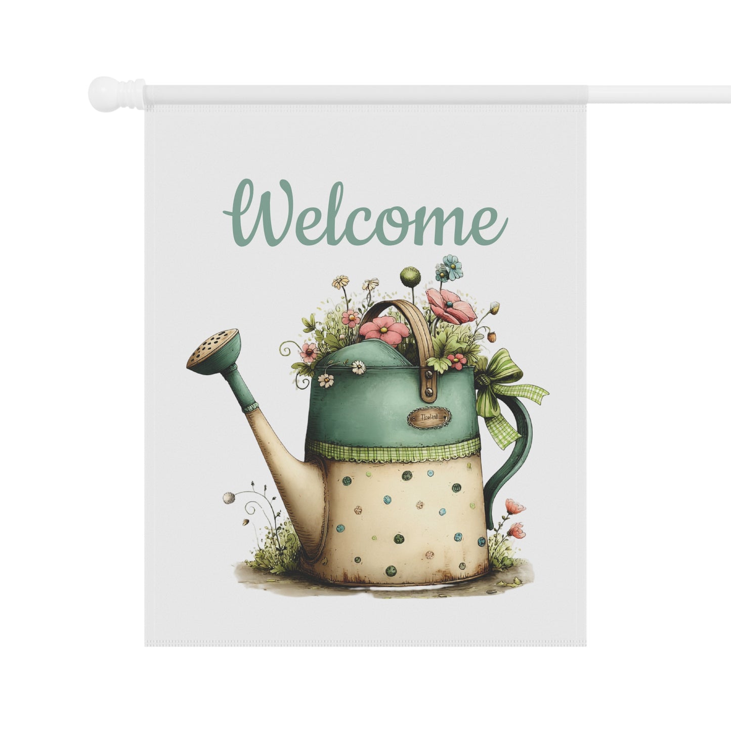 Vintage Watering Can Welcome Flag