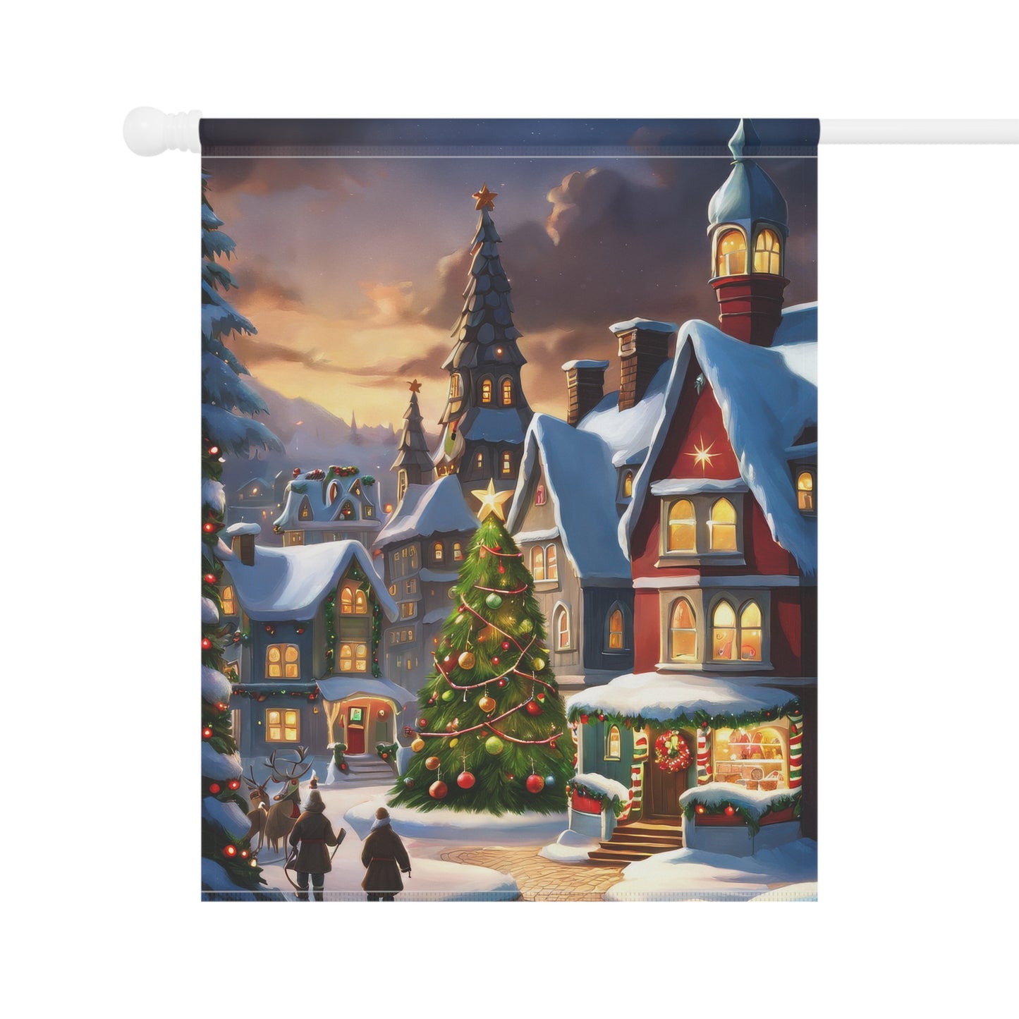 Peaceful Snowy Town Holiday Garden Flag/ House Banner