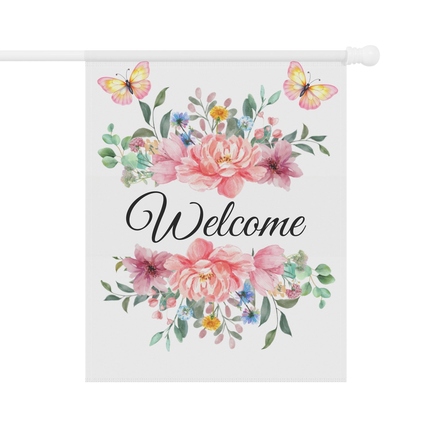 Pink Floral Bouquet with Butterflies Garden Flag