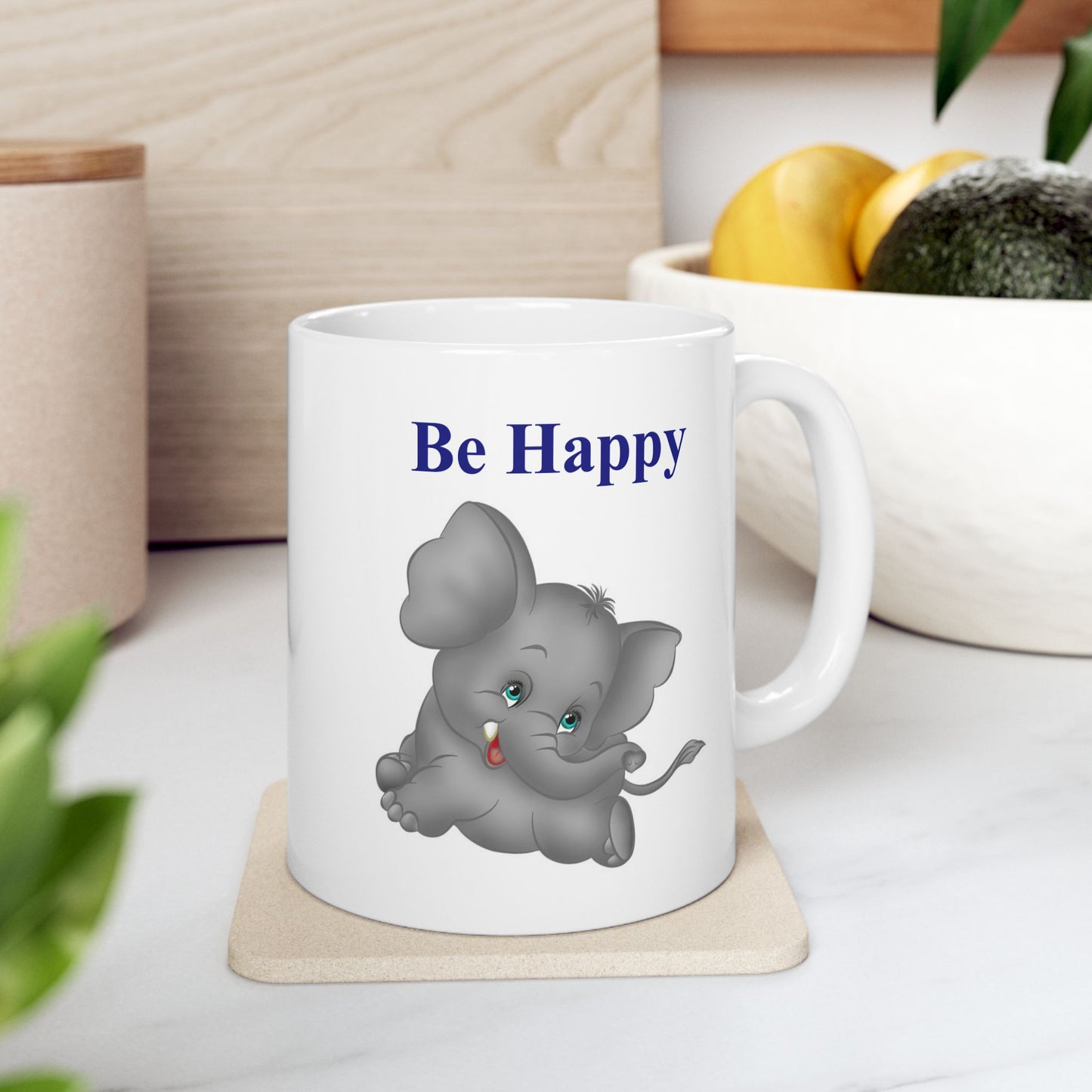 "Be Happy" Cute Baby Elephant Coffee Mug