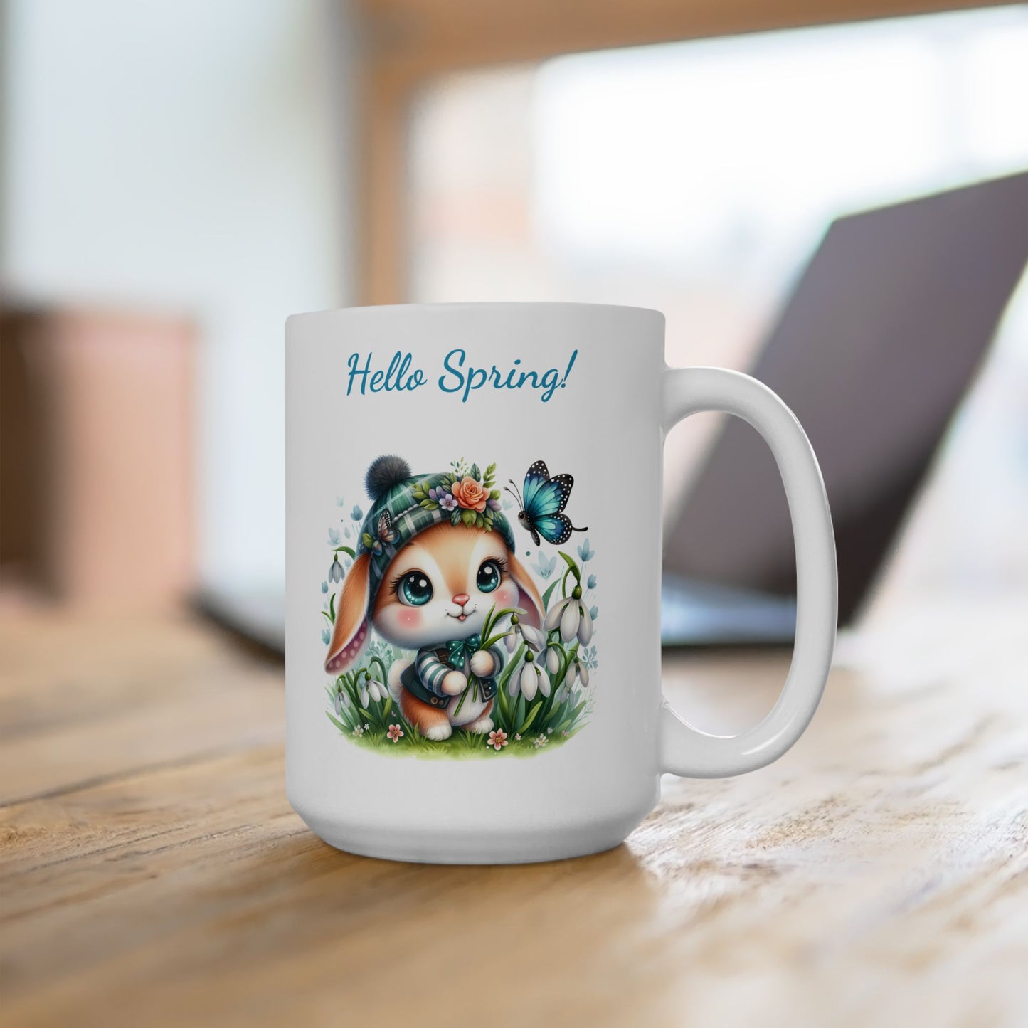 "Hello Spring!" Cute Bunny Mug