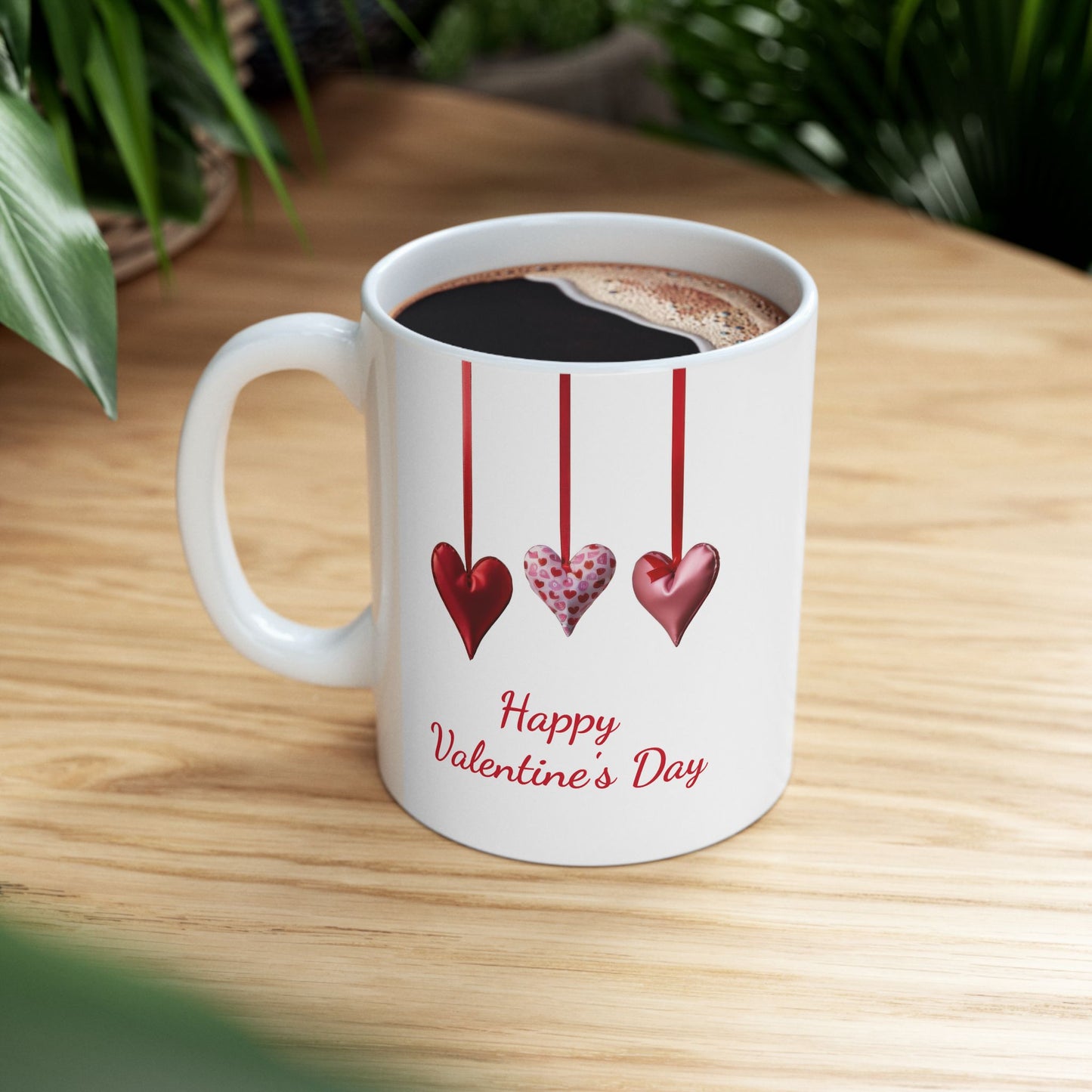 Elegant Hanging Hearts "Happy Valentines Day" Coffee Mug