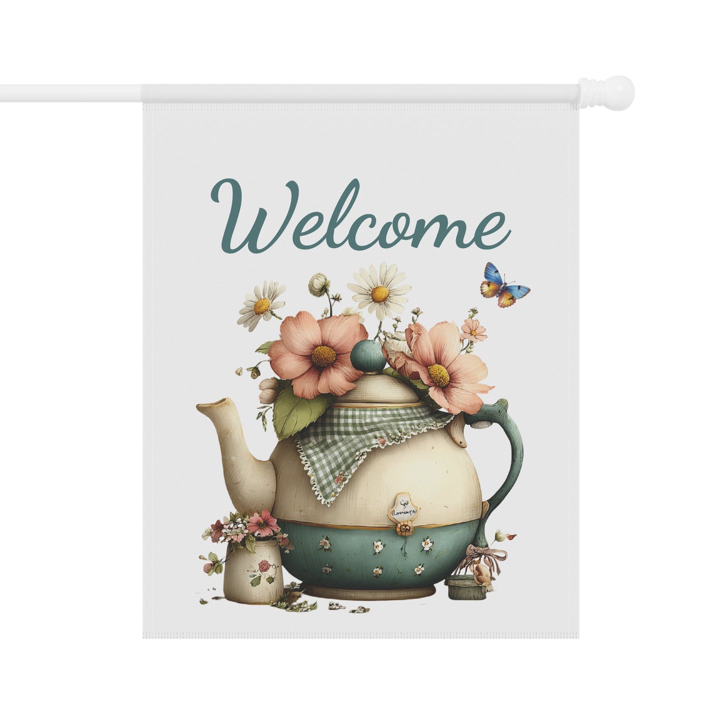 Cottage Teapot Welcome Garden Flag