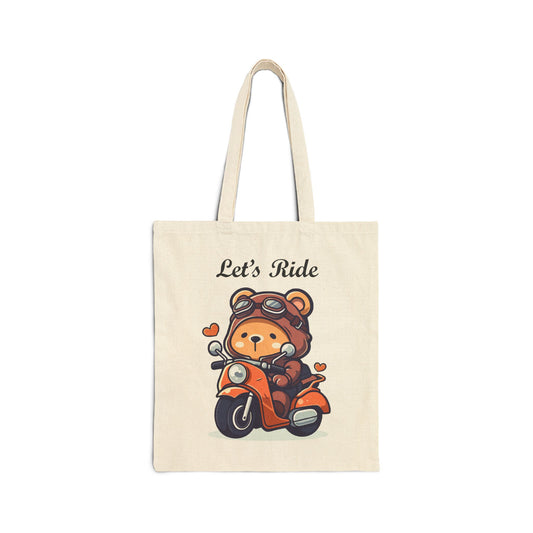 Adorable Biker Bear Reusable Tote Bag