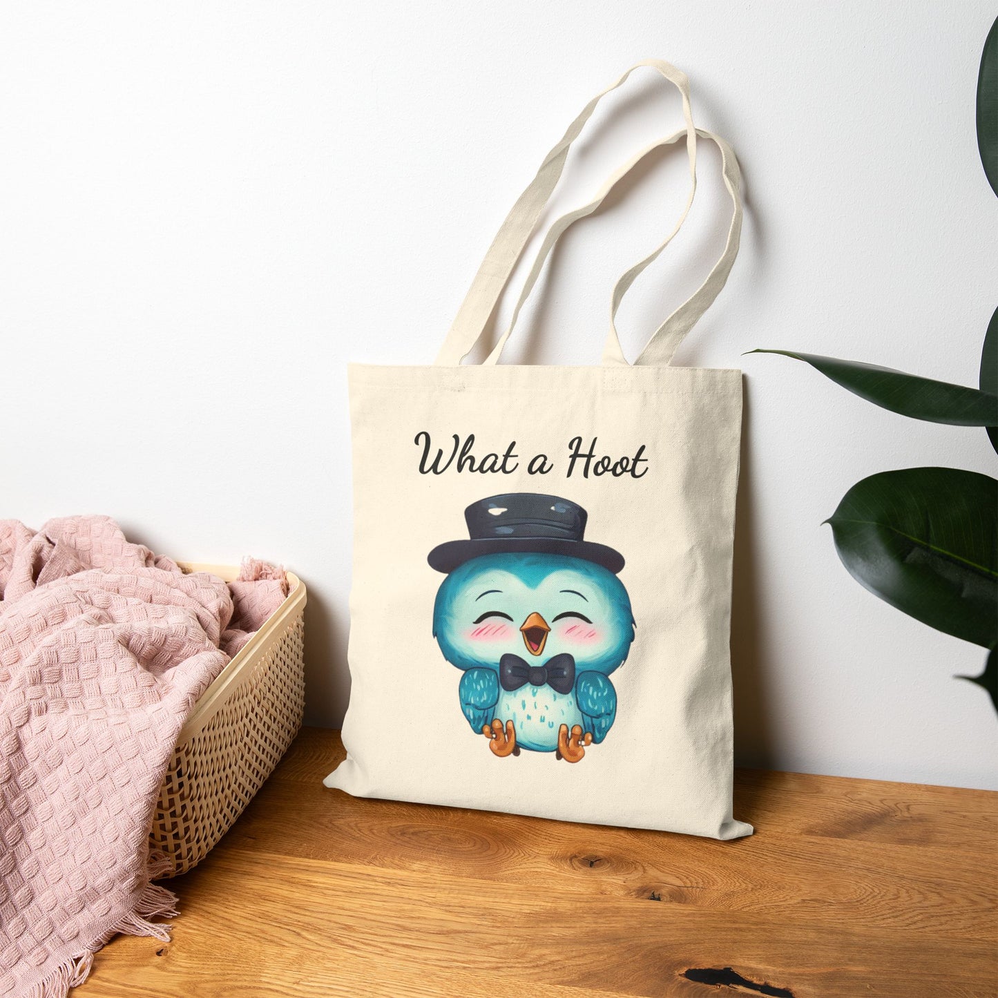 "What a Hoot" Owl Canvas Tote Bag with Top Hat