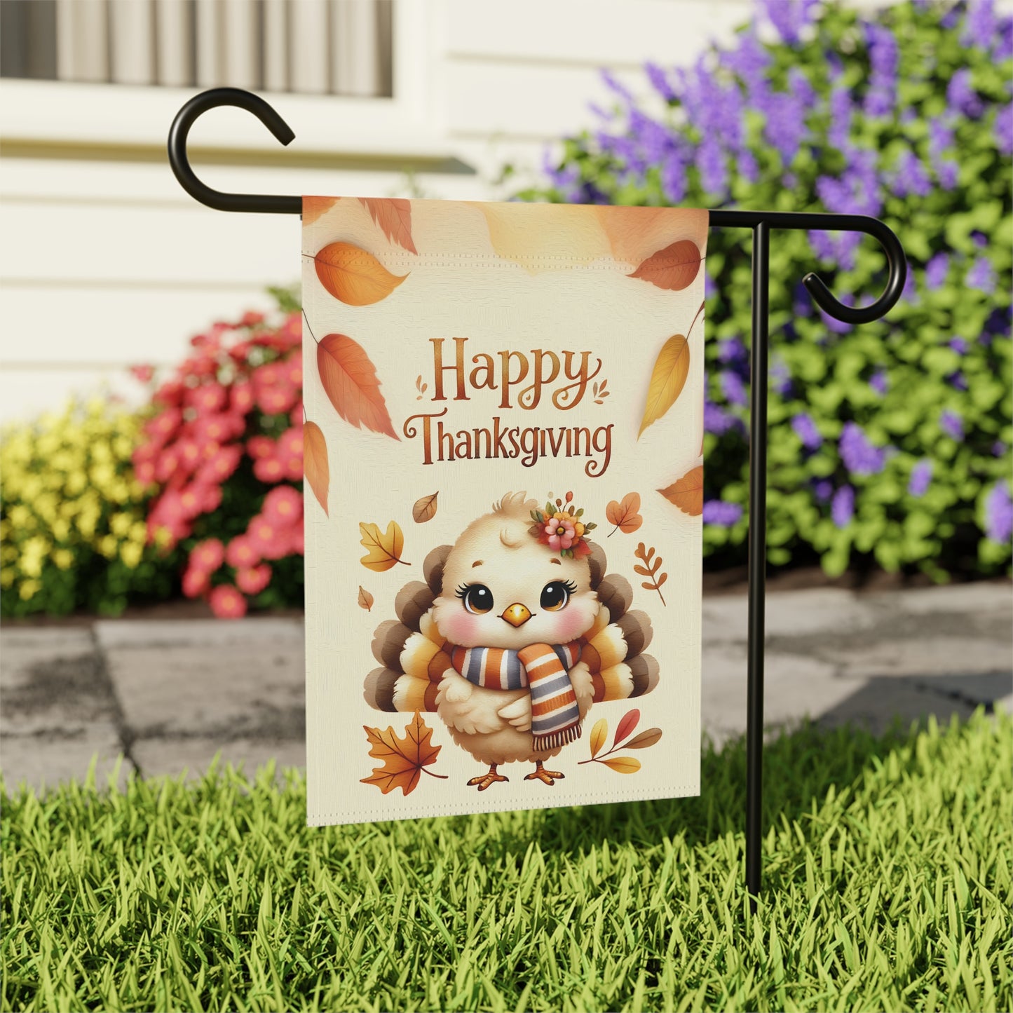 Cute Baby Turkey with Scarf Fall Thanksgiving Garden Flag