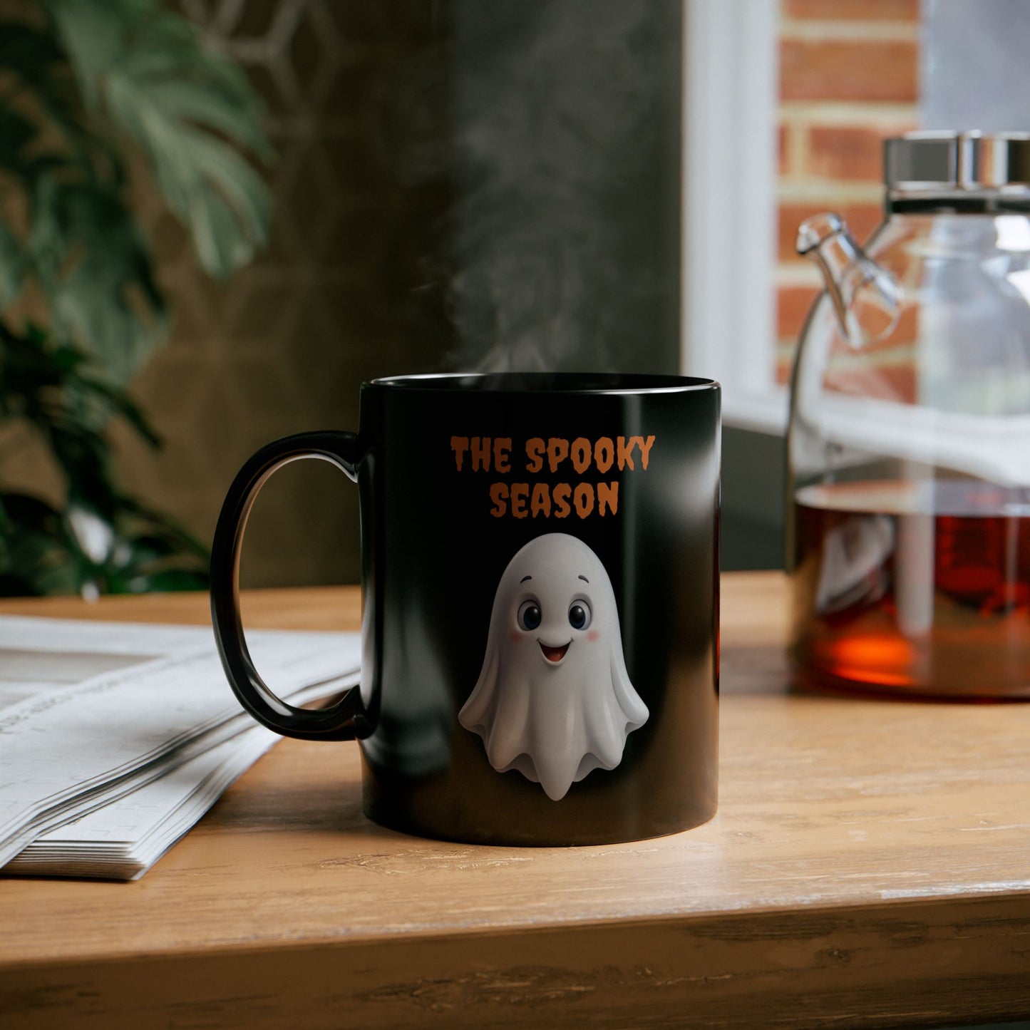 The Spooky Season" Cute Ghost Black Coffee Mug