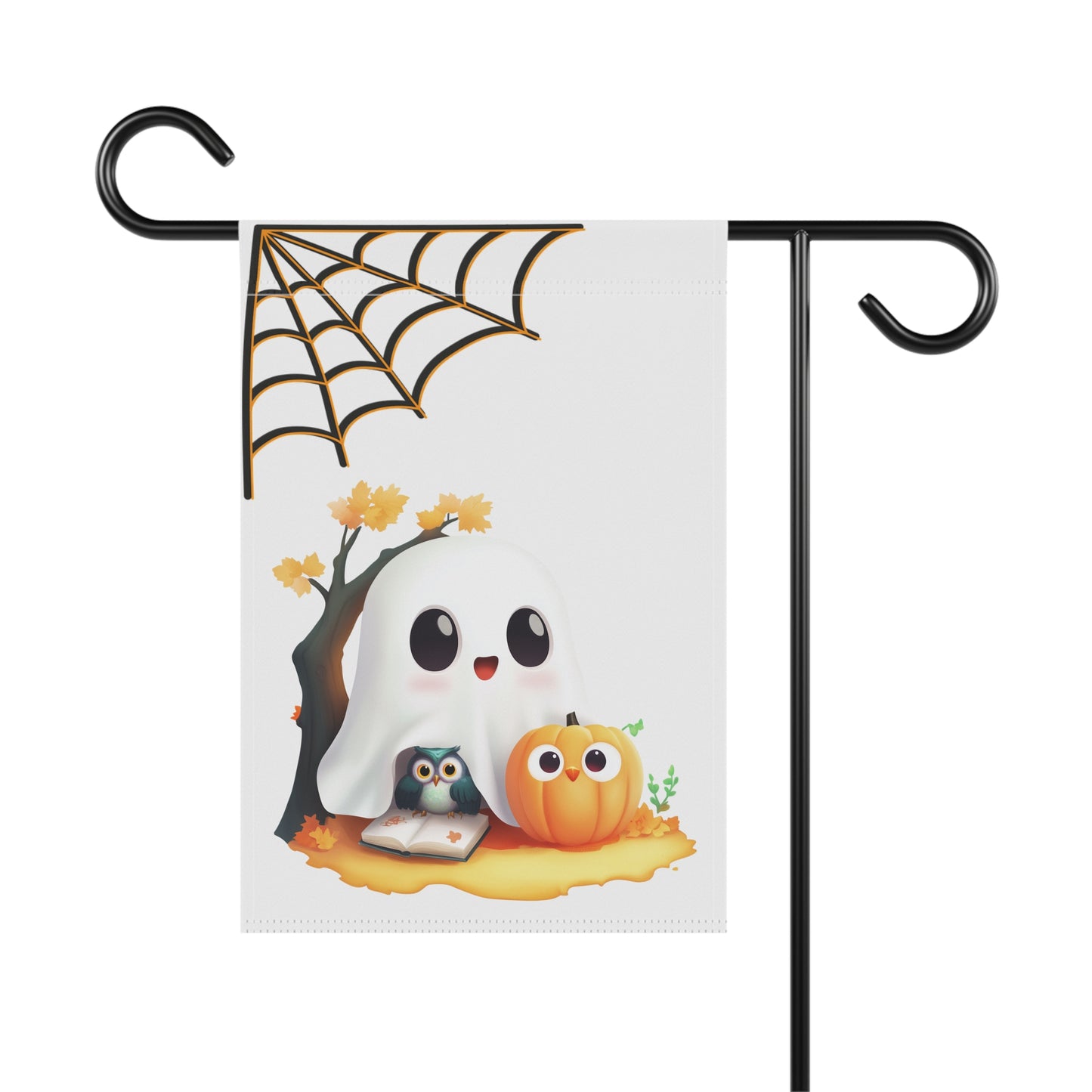 Cute Ghost and Owl Halloween Garden Flag
