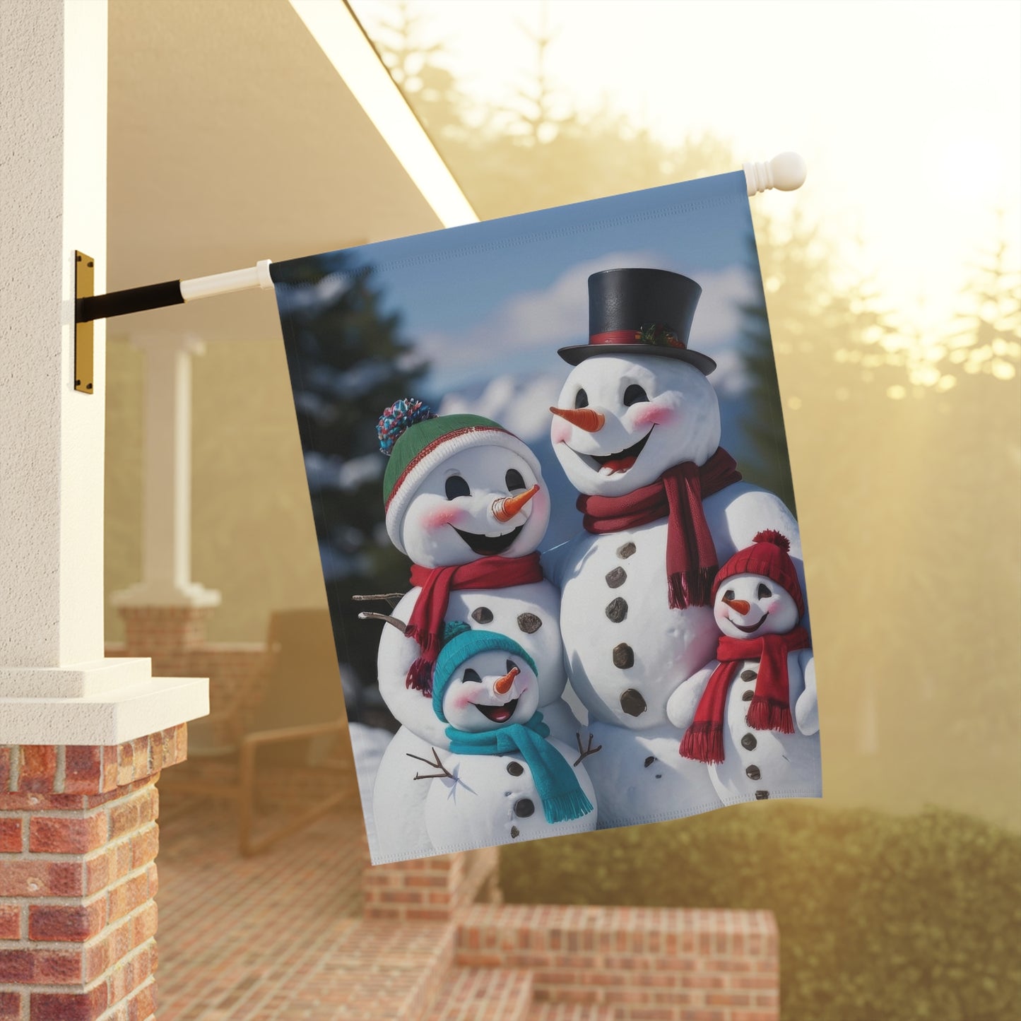 Happy Snowman Family Garden Flag/ Banner