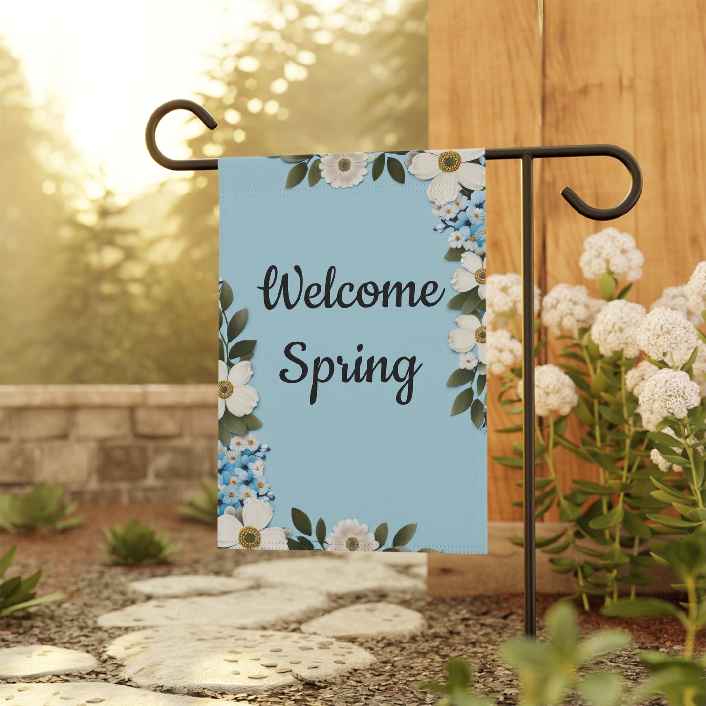 Blue Floral Welcome Spring Garden Flag