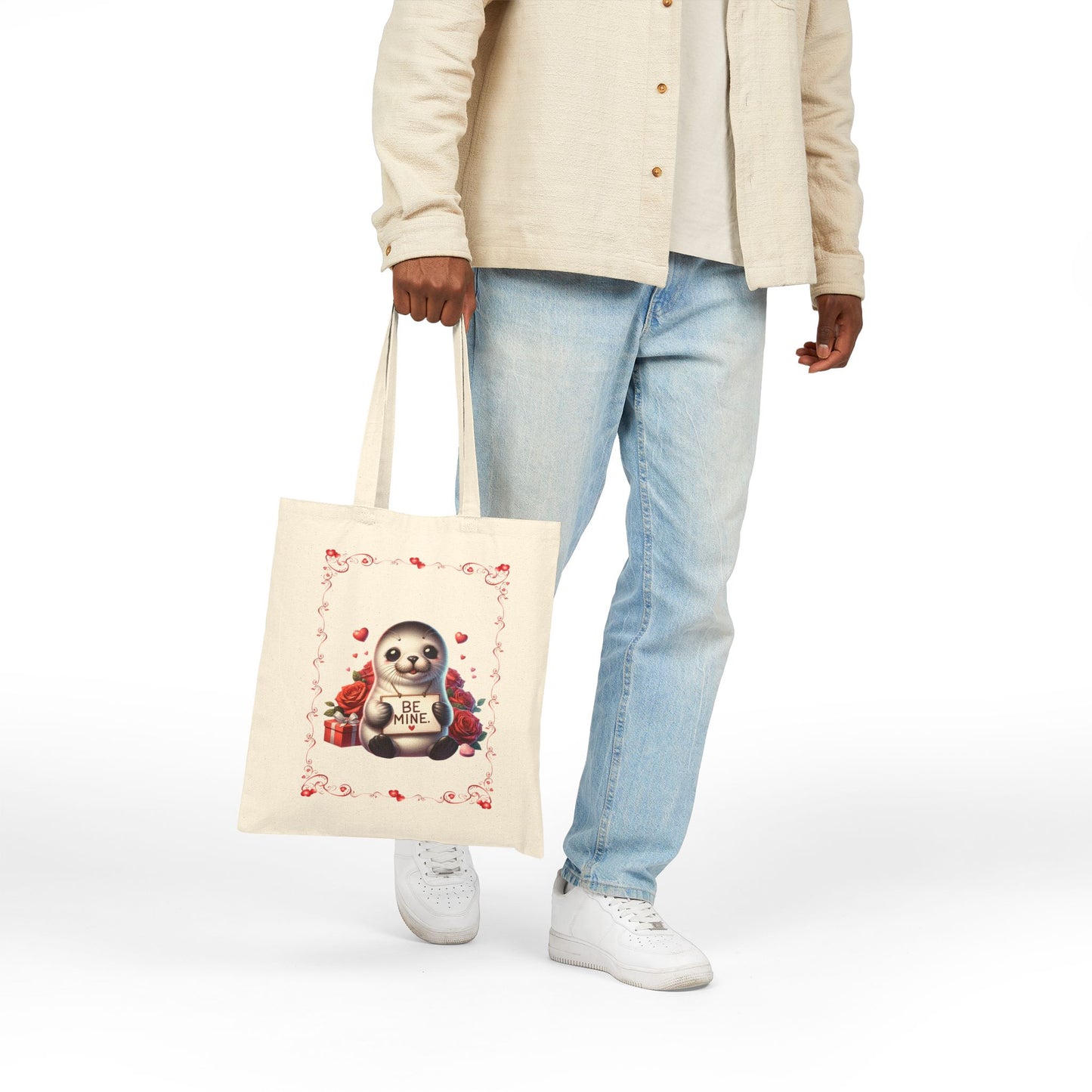 "Be Mine" Cute Valentine's Day Seal Canvas Tote Bag