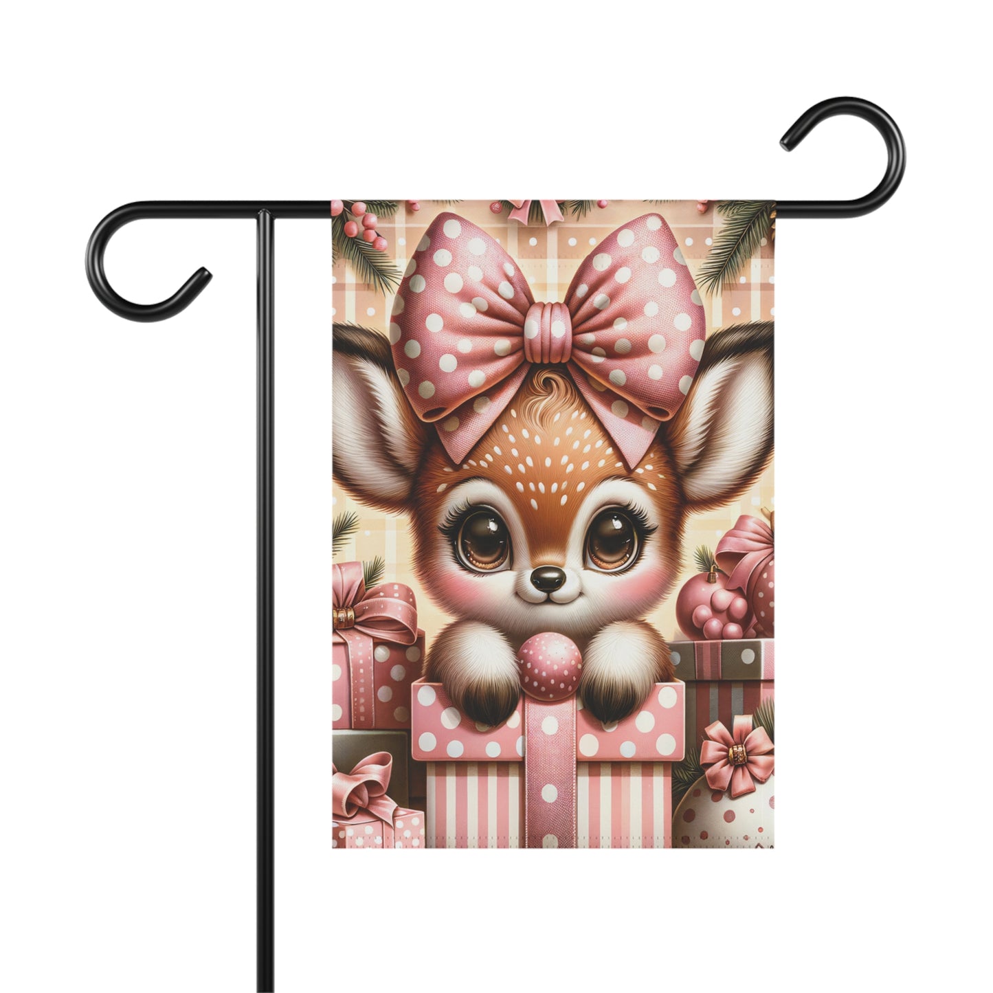 Cute Baby Reindeer in Pink Garden Flag