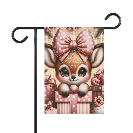 Cute Baby Reindeer in Pink Garden Flag