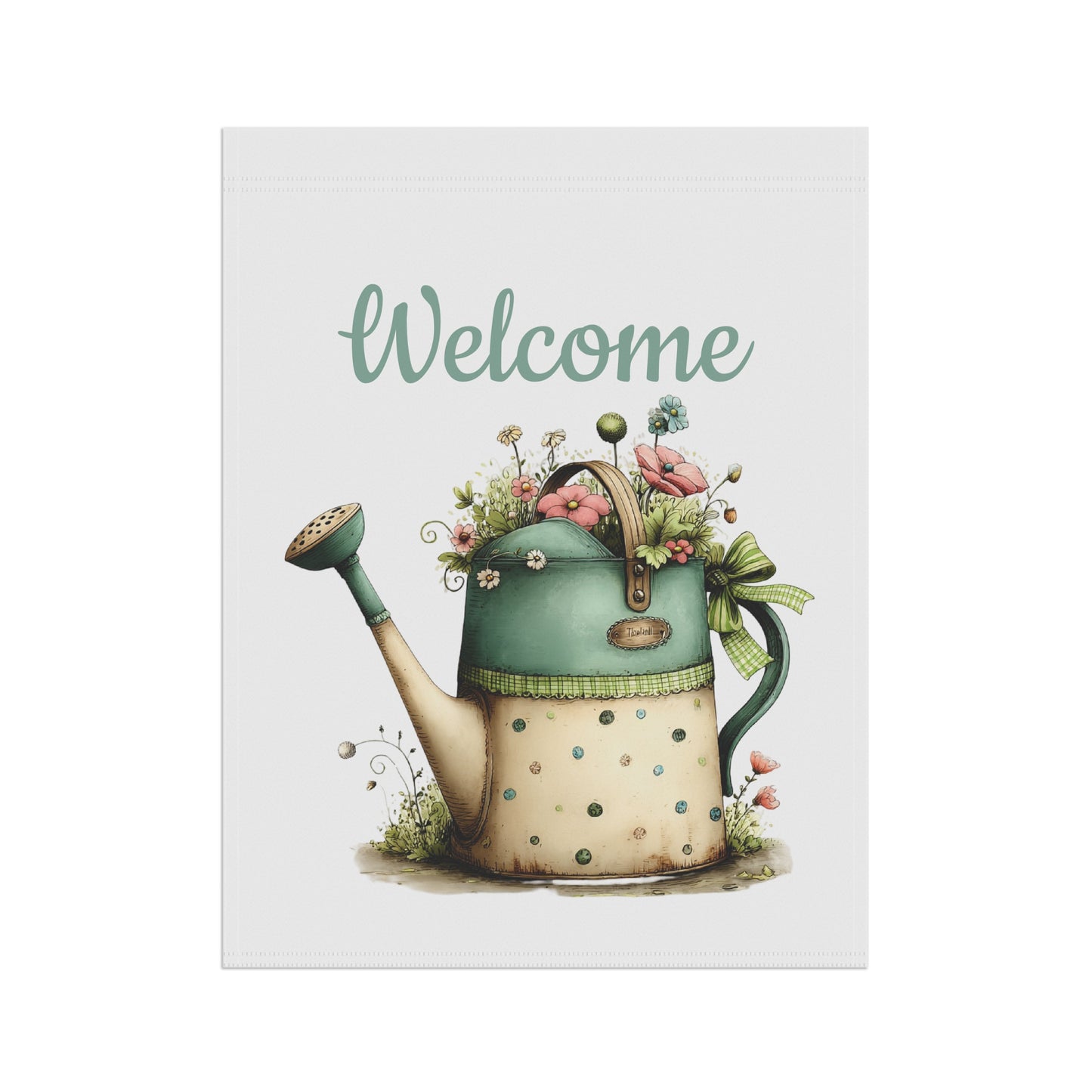 Vintage Watering Can Welcome Flag