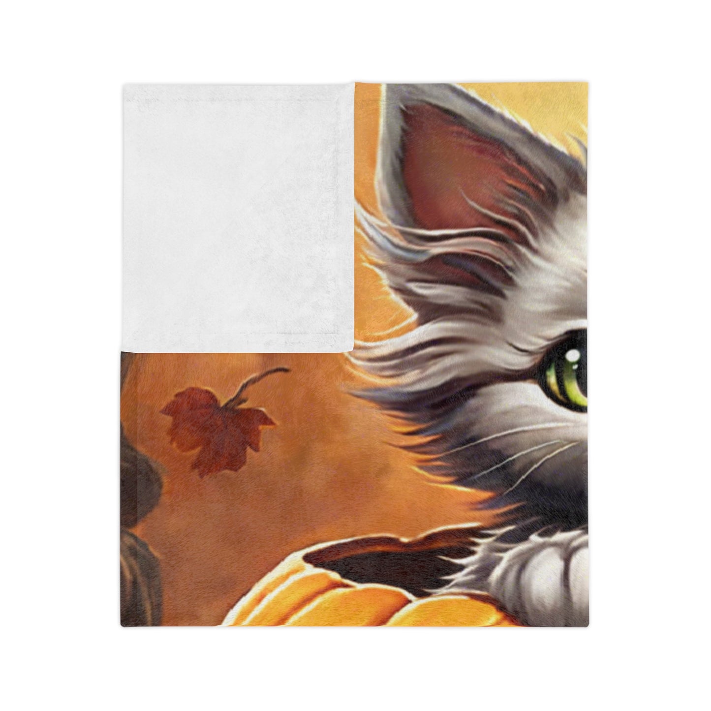 Adorable Kitten in Pumpkin Plush Lightweight Throw