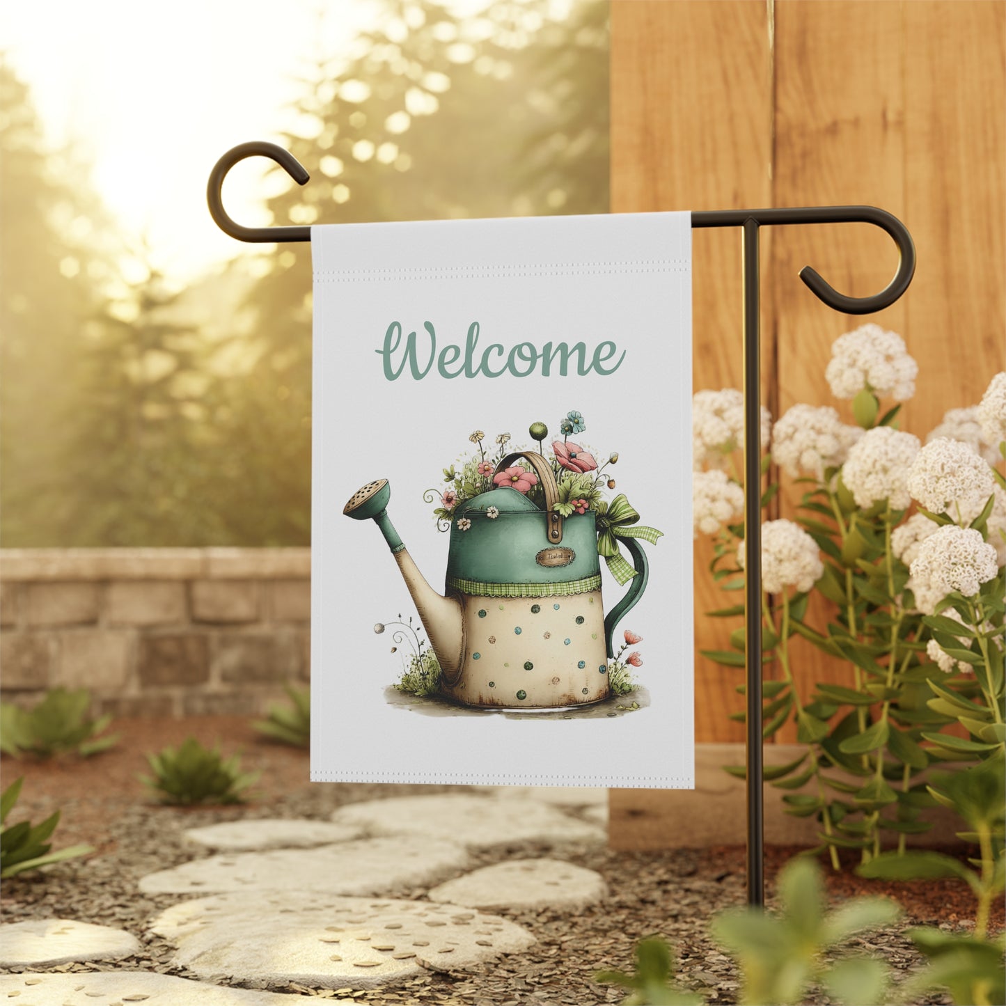 Vintage Watering Can Welcome Flag