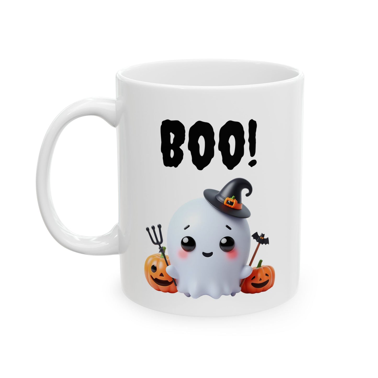 BOO!" Cute Ghost & Witch Hat Coffee Mug