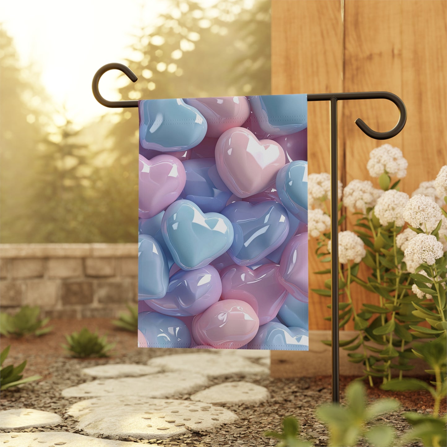 Shiny Colorful Pastel Hearts Garden Flag