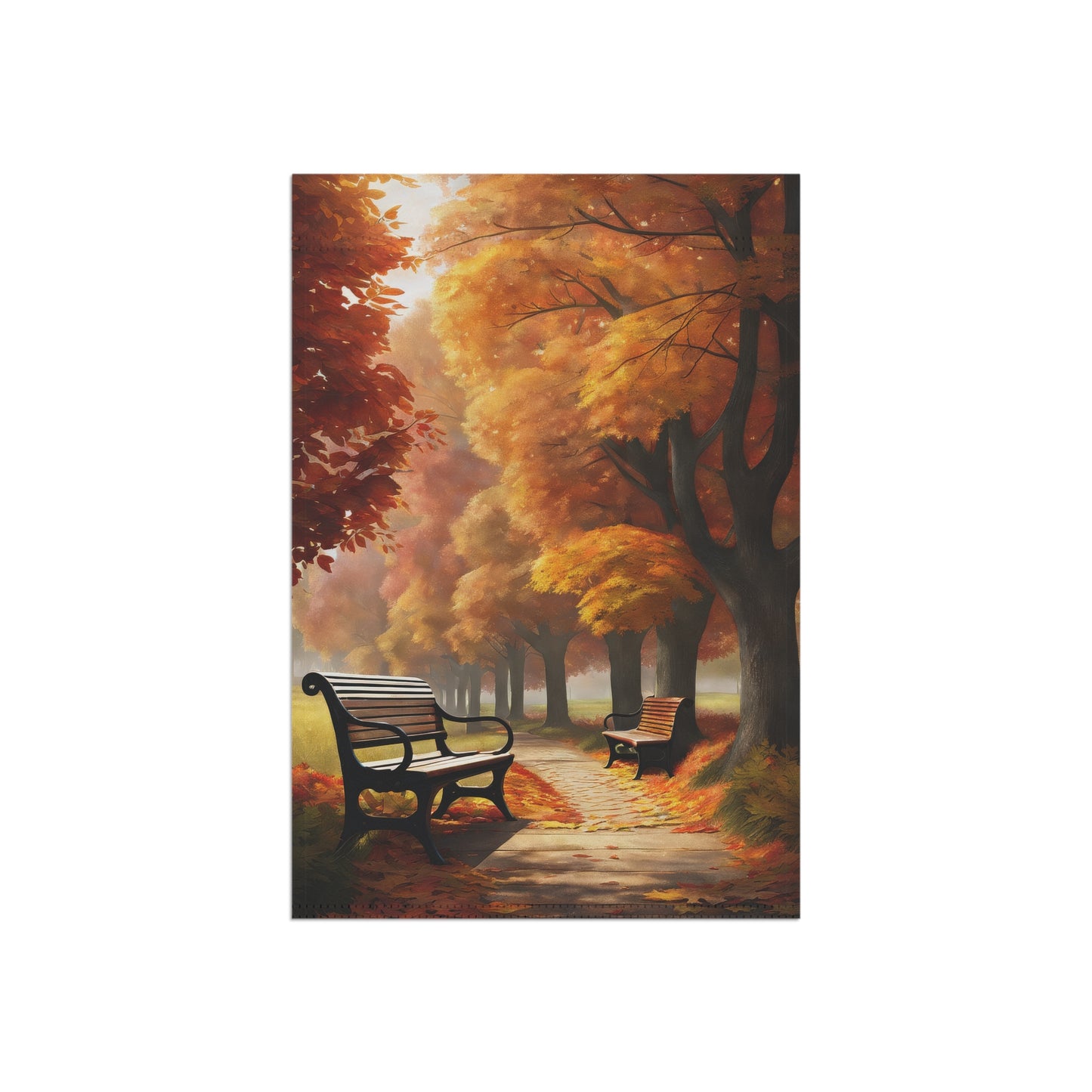 Golden Autumn Park Pathway Garden Flag
