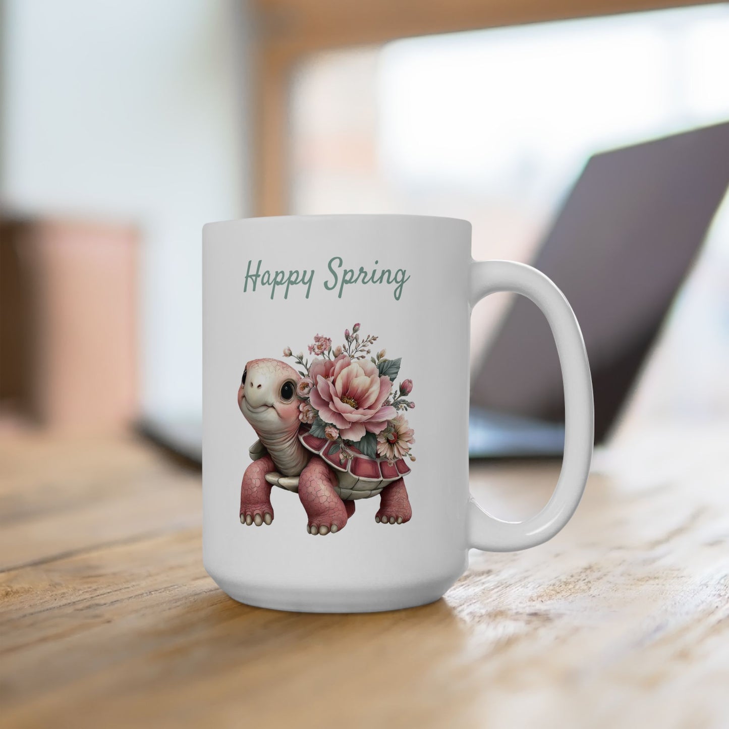 Happy Spring Floral Turtle Mug