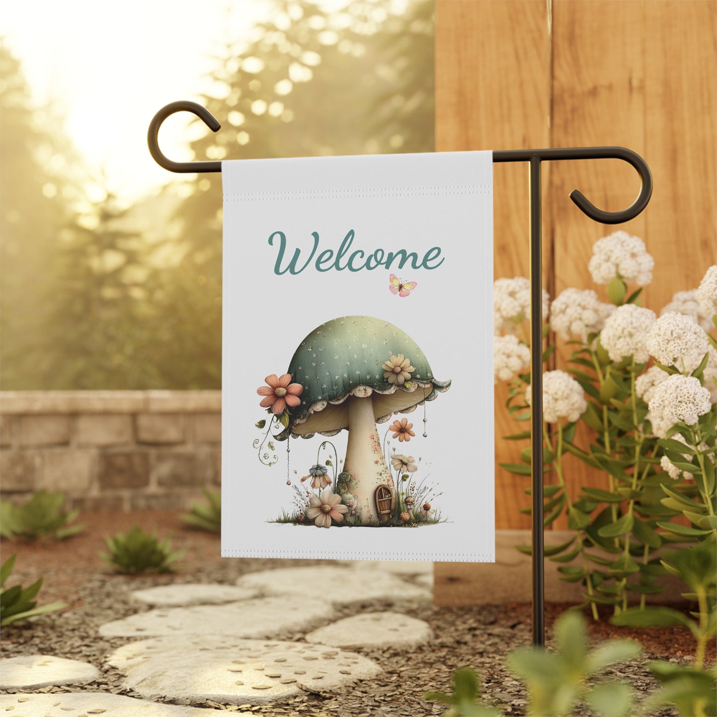 Fairy Cottage Mushroom Welcome Flag