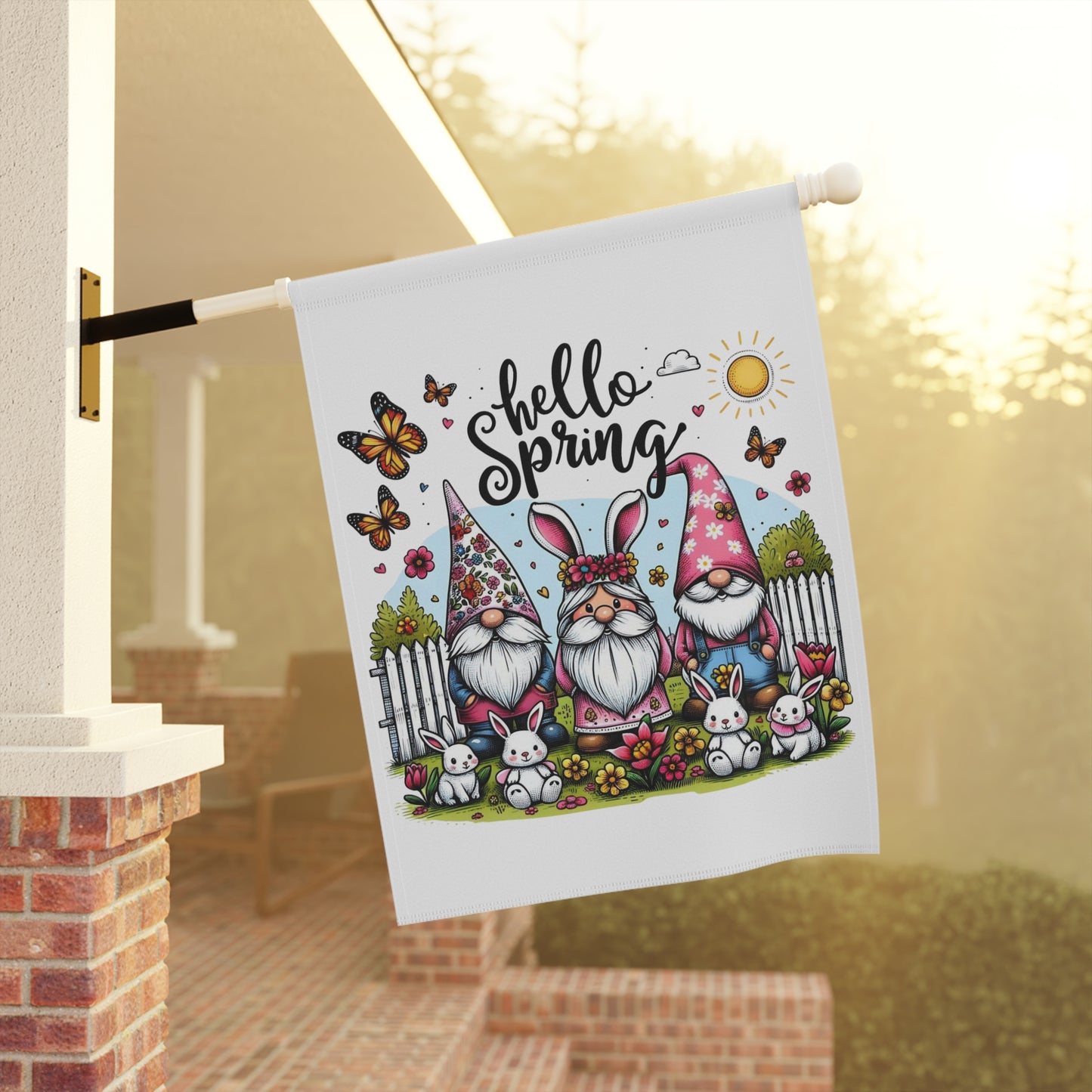 Hello Spring Gnomes Garden Flag