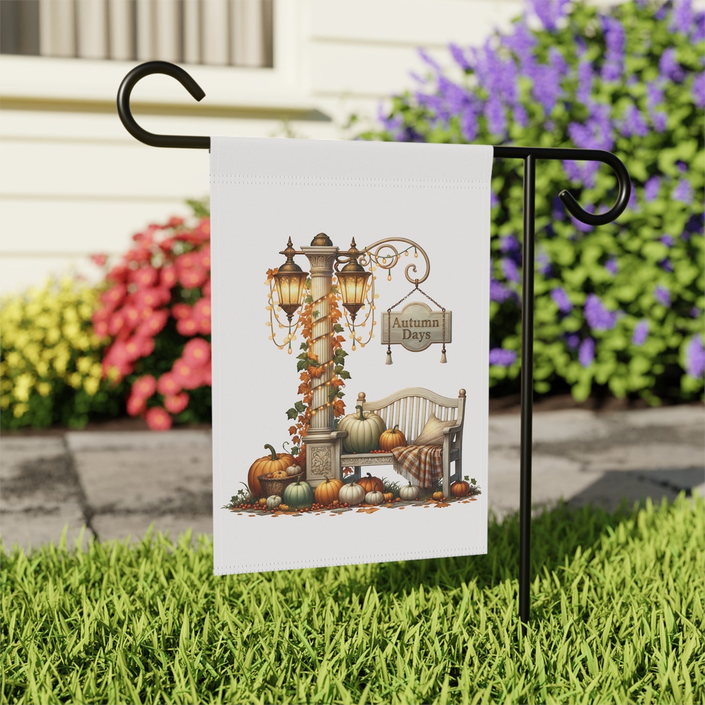 Vintage Lamppost Autumn Garden Flag