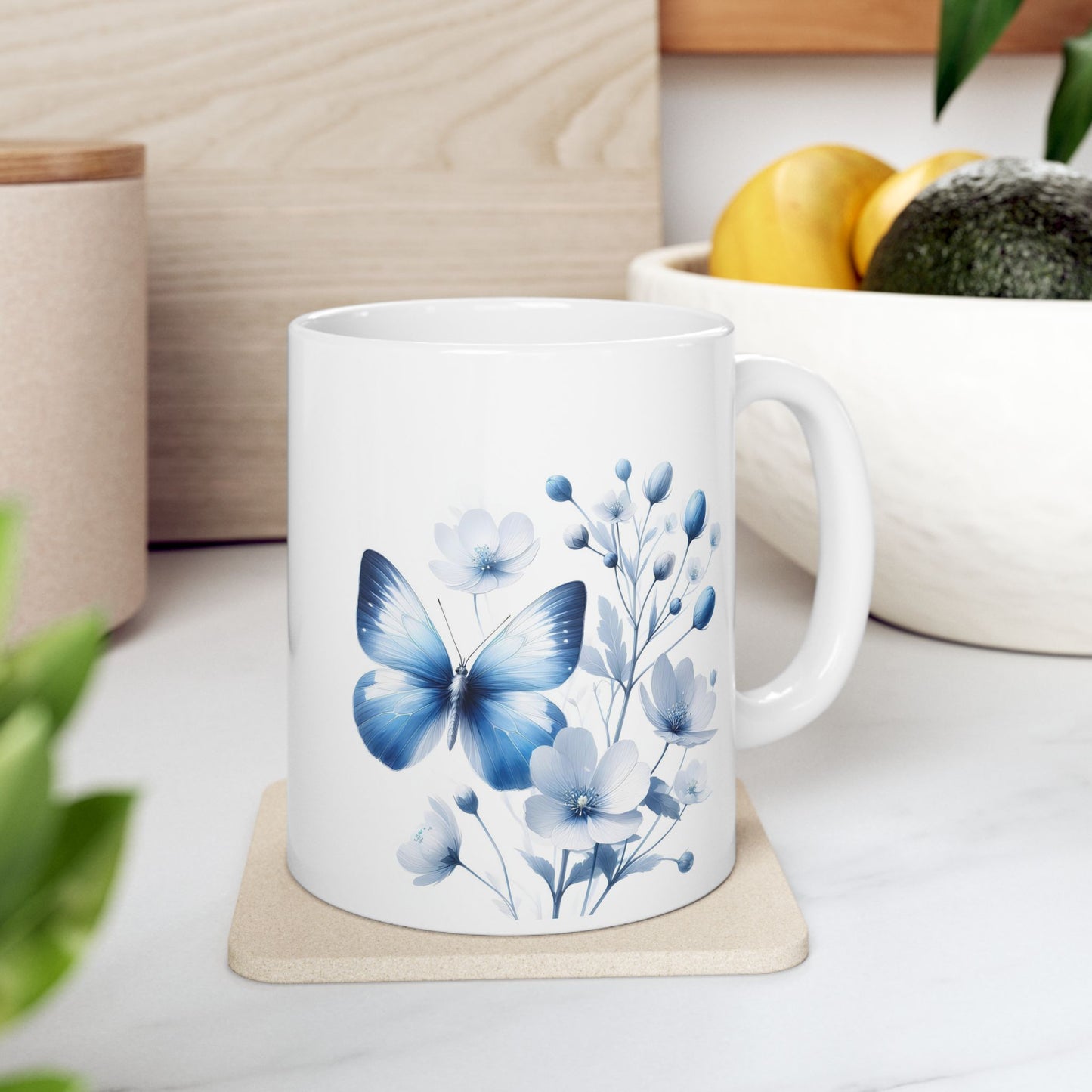 Blue Butterfly & Floral Mug