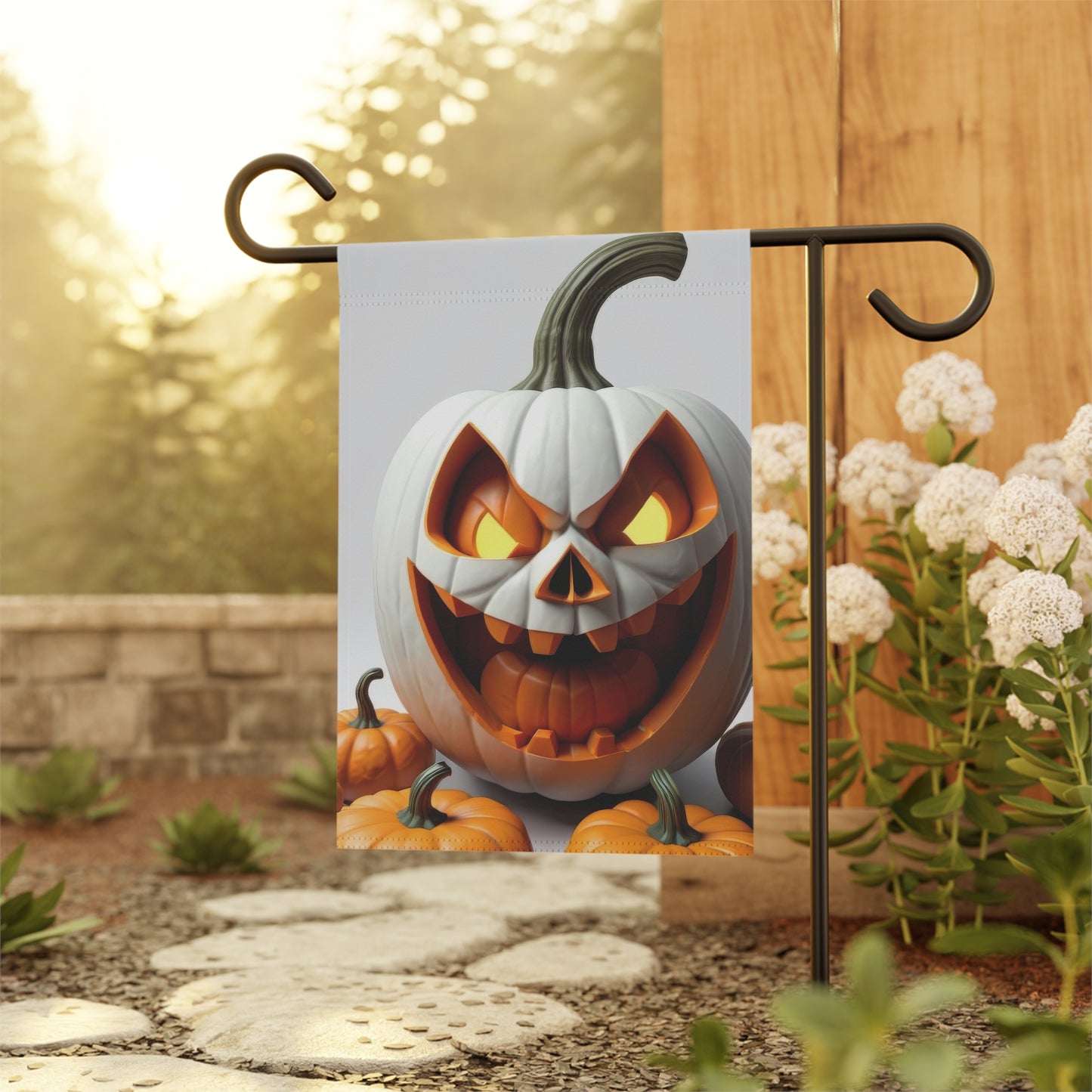 Spooky White Pumpkin Halloween Garden Flag