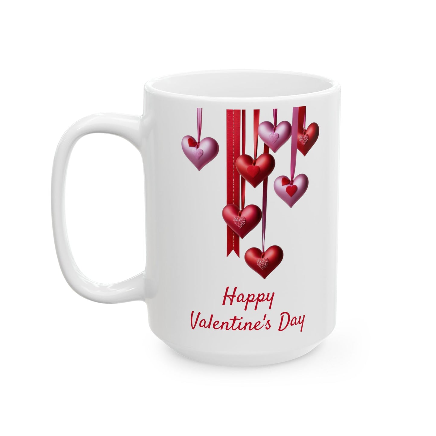 Decorative Red & Pink Ribbon Hearts Mug