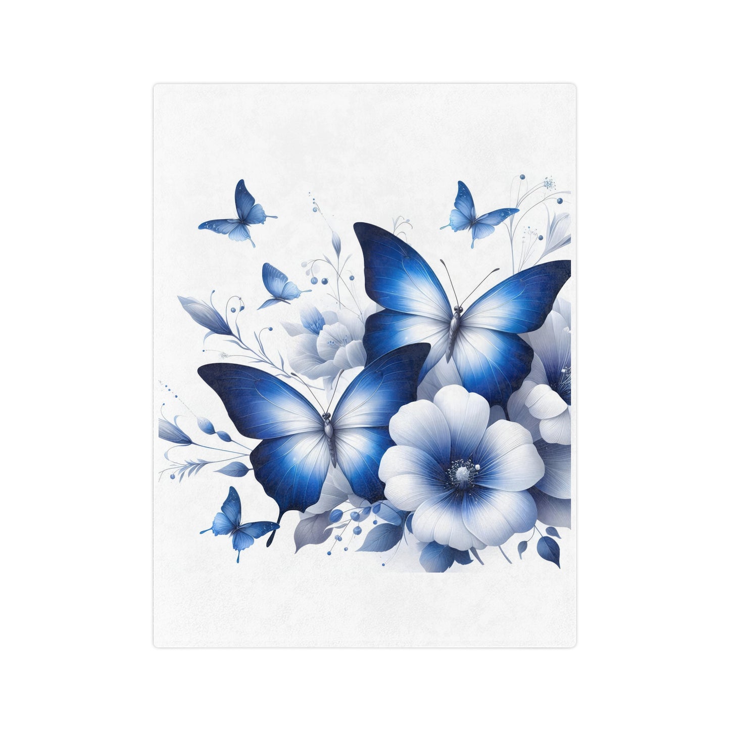 Elegant Blue Butterflies & Flowers Velveteen Blanket