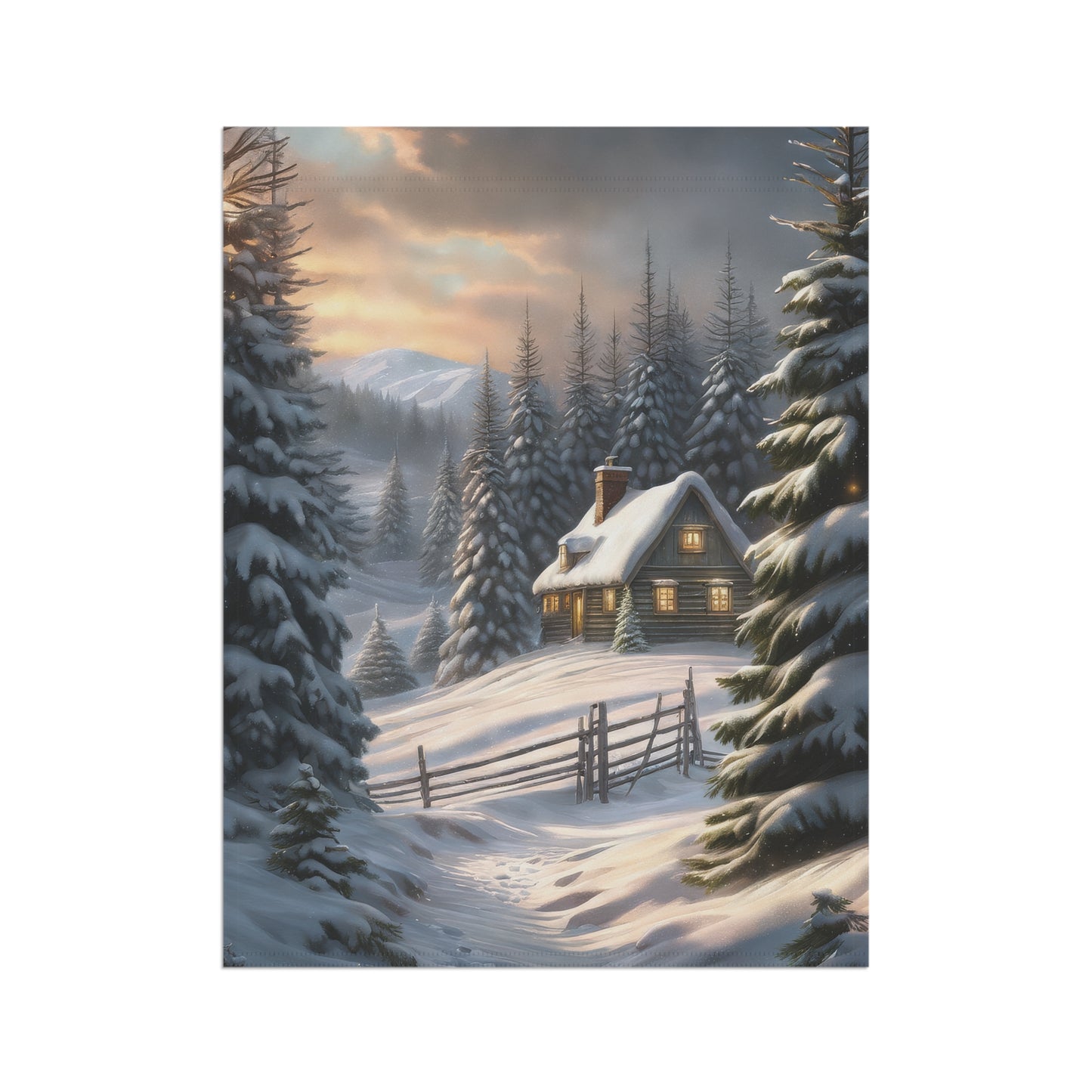 Rustic Snowy Cabin Garden Flag/ House Banner