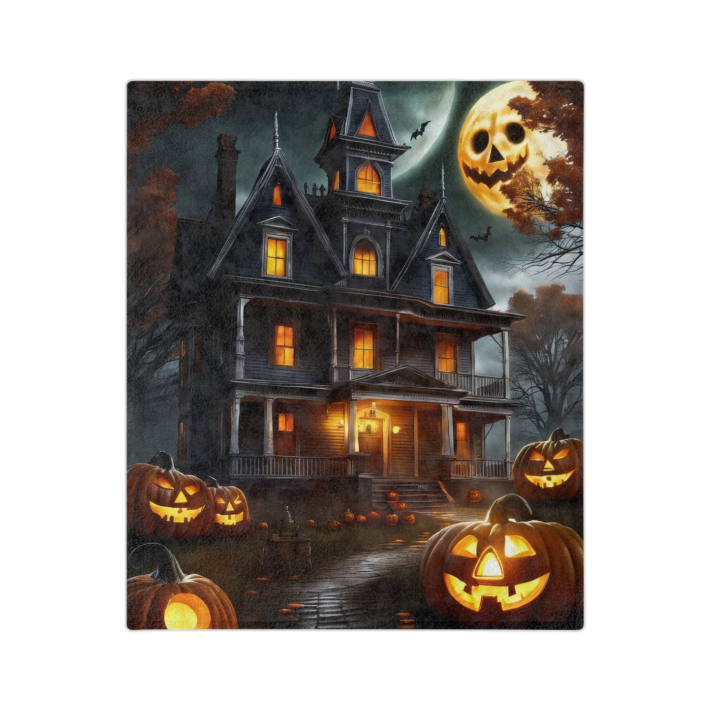 Spooky Orange Night Plush Throw