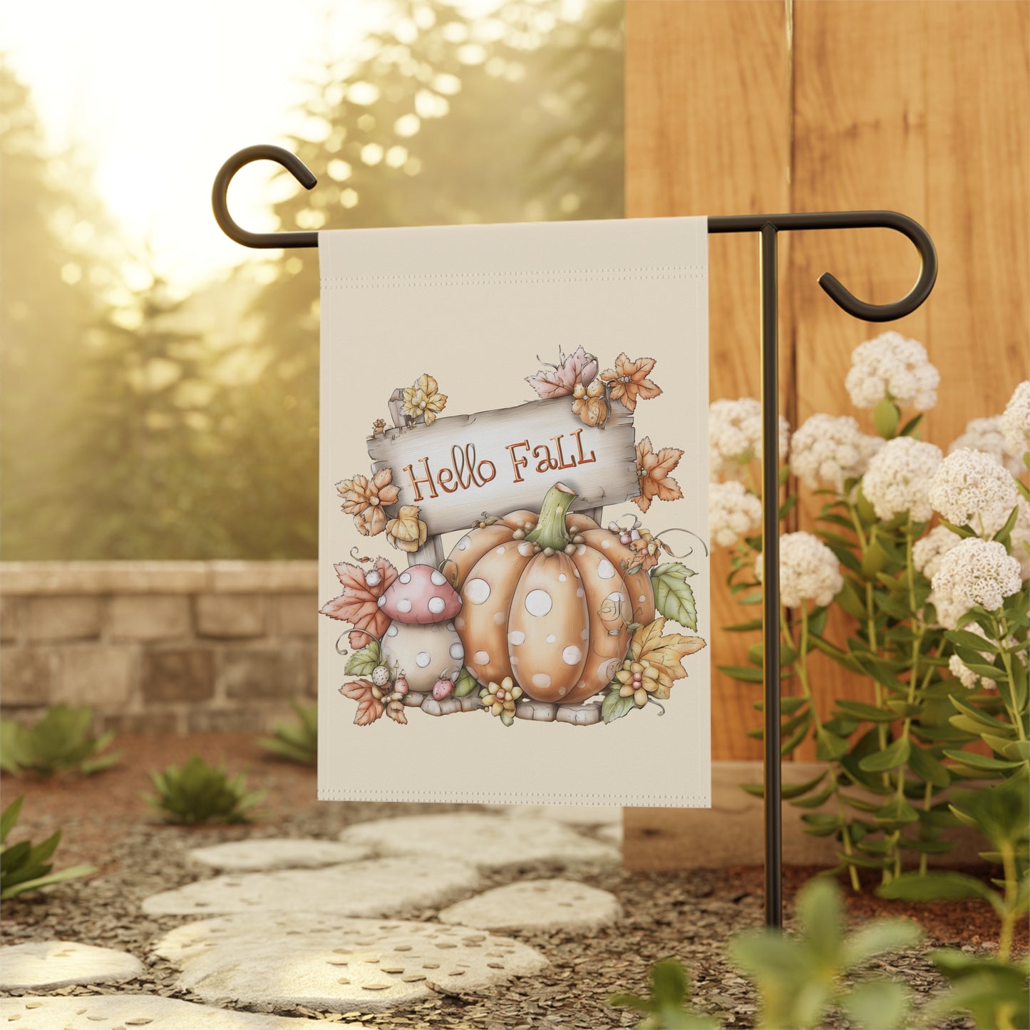 Whimsical Polka Dot Hello Fall Garden Flag