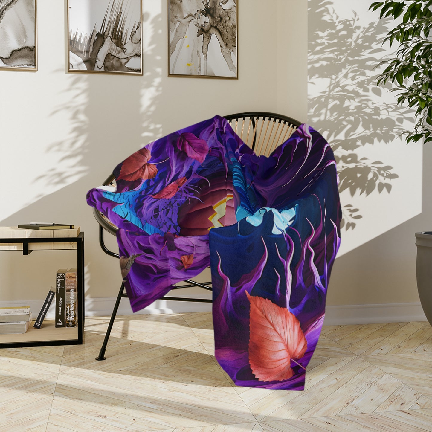 Eerie Glowing Pumpkin in Enchanted Purple Tree Hollow Blanket