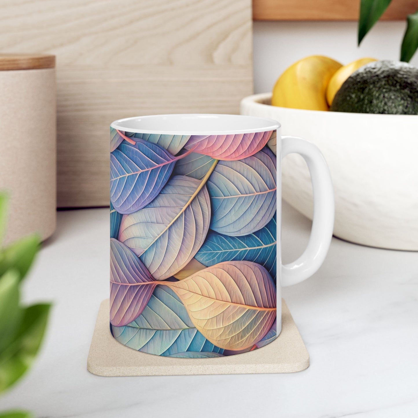 Pastel Blue and Pink Leaves Coffee Mug