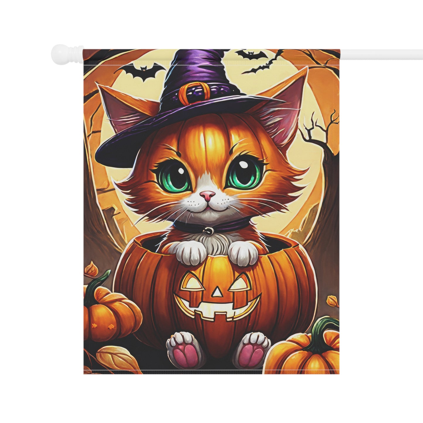 Playful Kitten Halloween Pumpkin Garden Flag