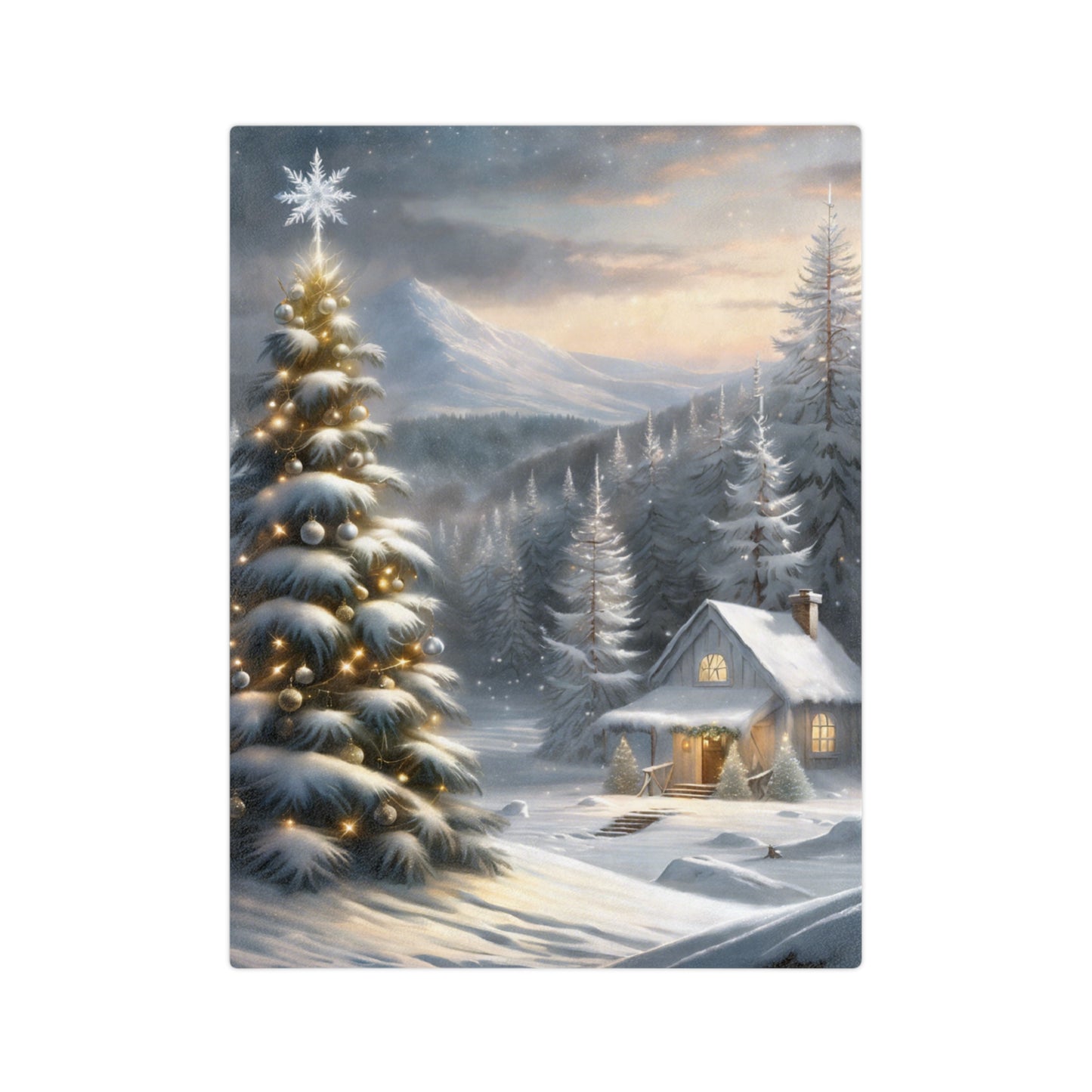 Cozy Snowy Mountain Scene Plush Blanket