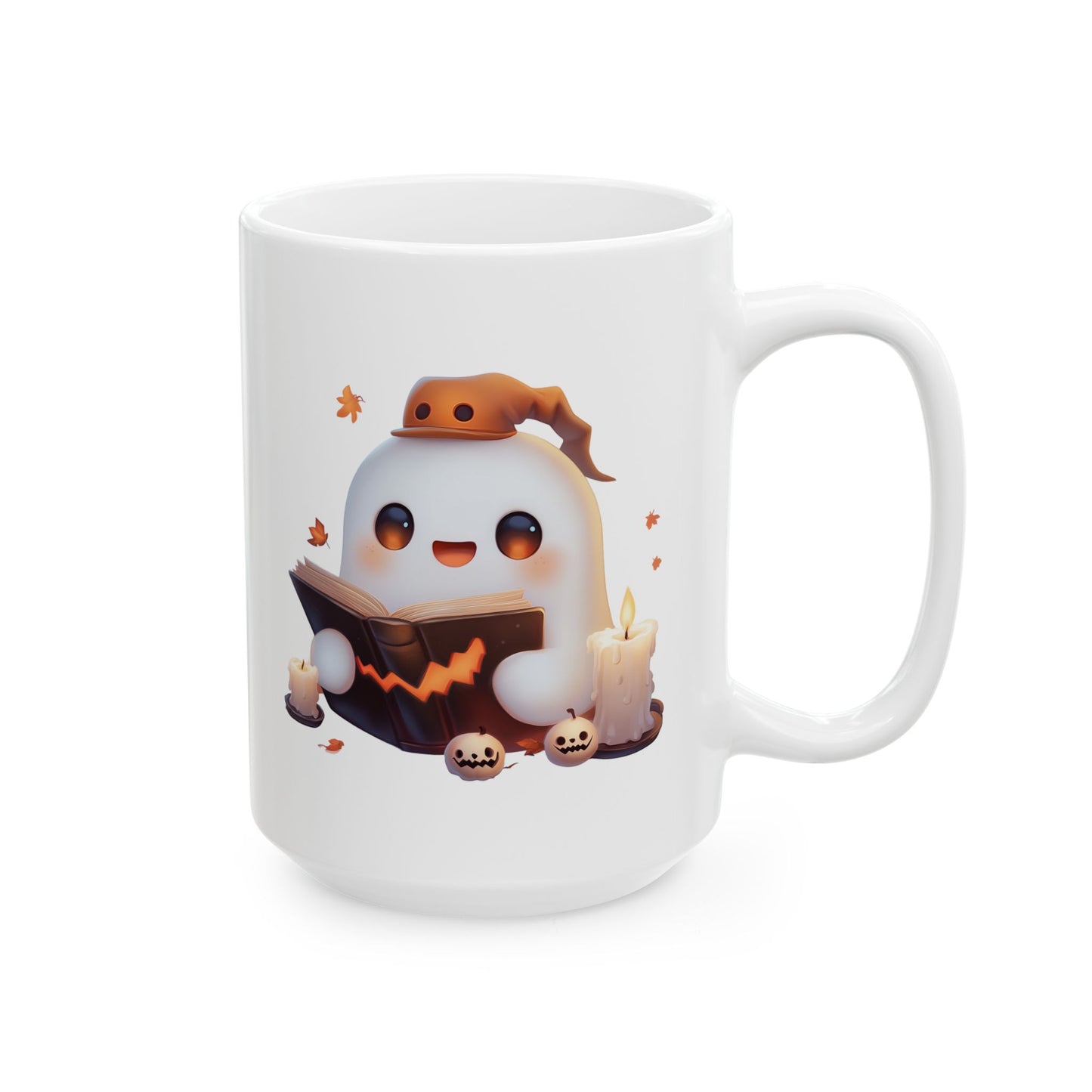 Whimsical Bookworm Ghost Mug
