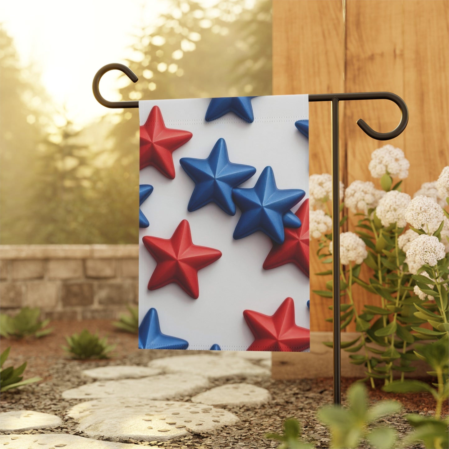 Red and Blue Stars July 4th Garden Flag