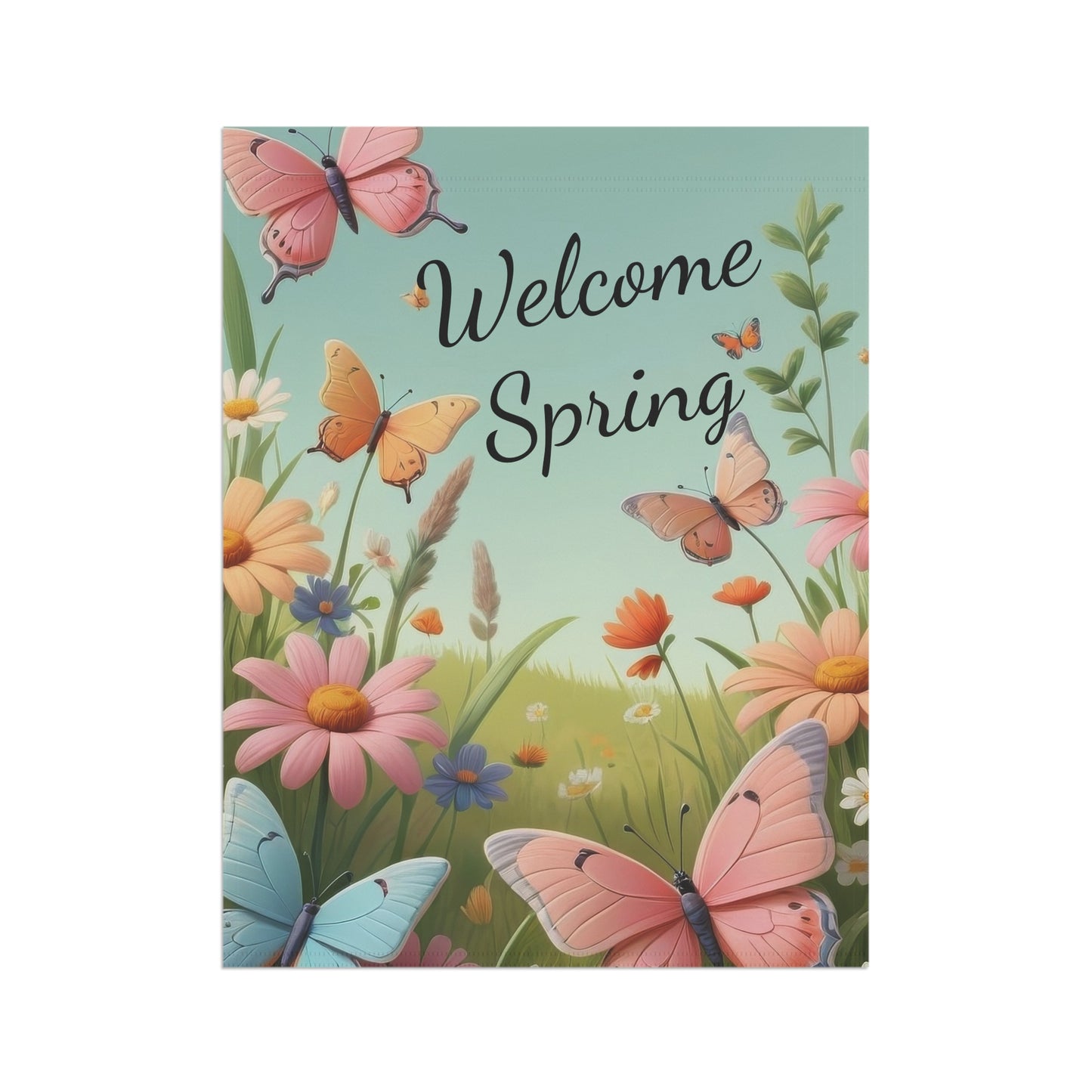 Colorful Butterfly Welcome Spring Garden Flag