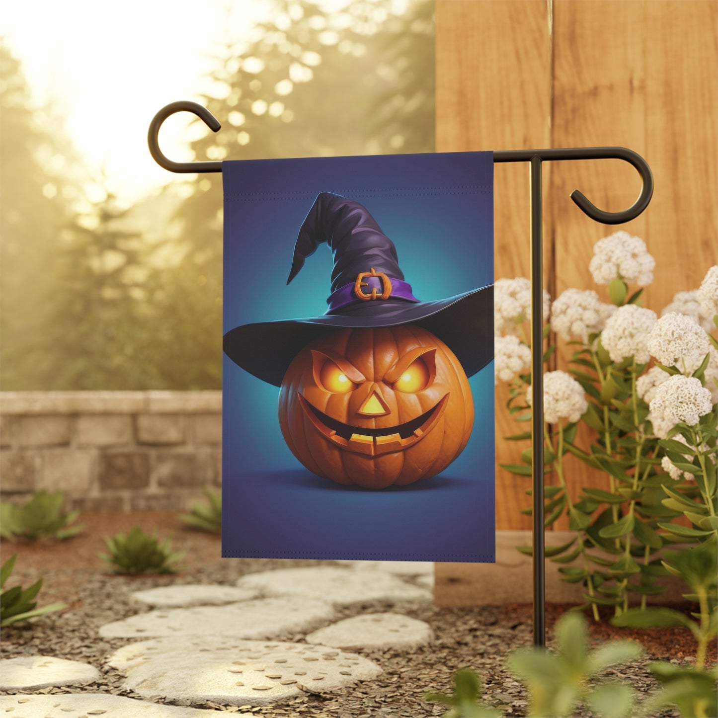 Mischievous Jack-o'-Lantern Witch Hat Halloween Garden Flag